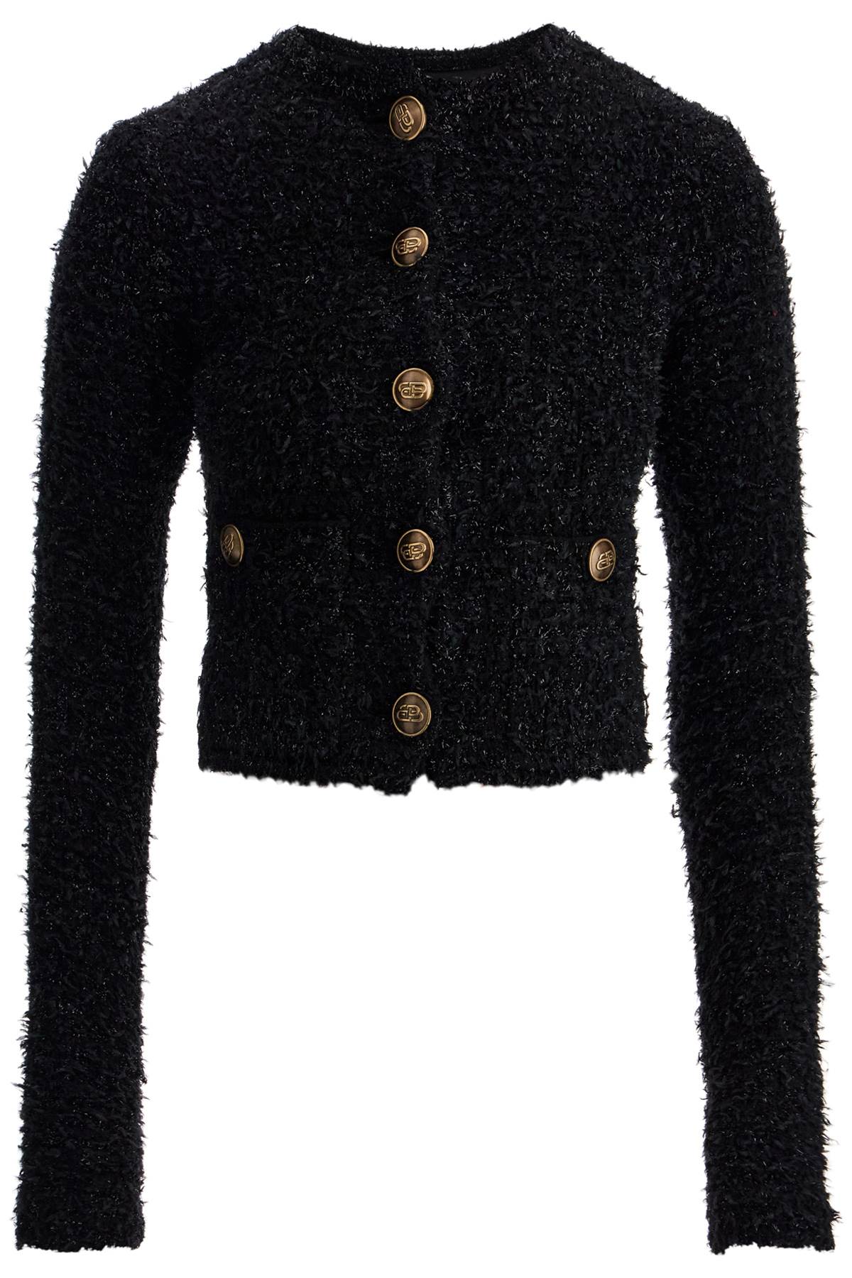 Shop Balenciaga Cropped Tweed Jacket For In Black