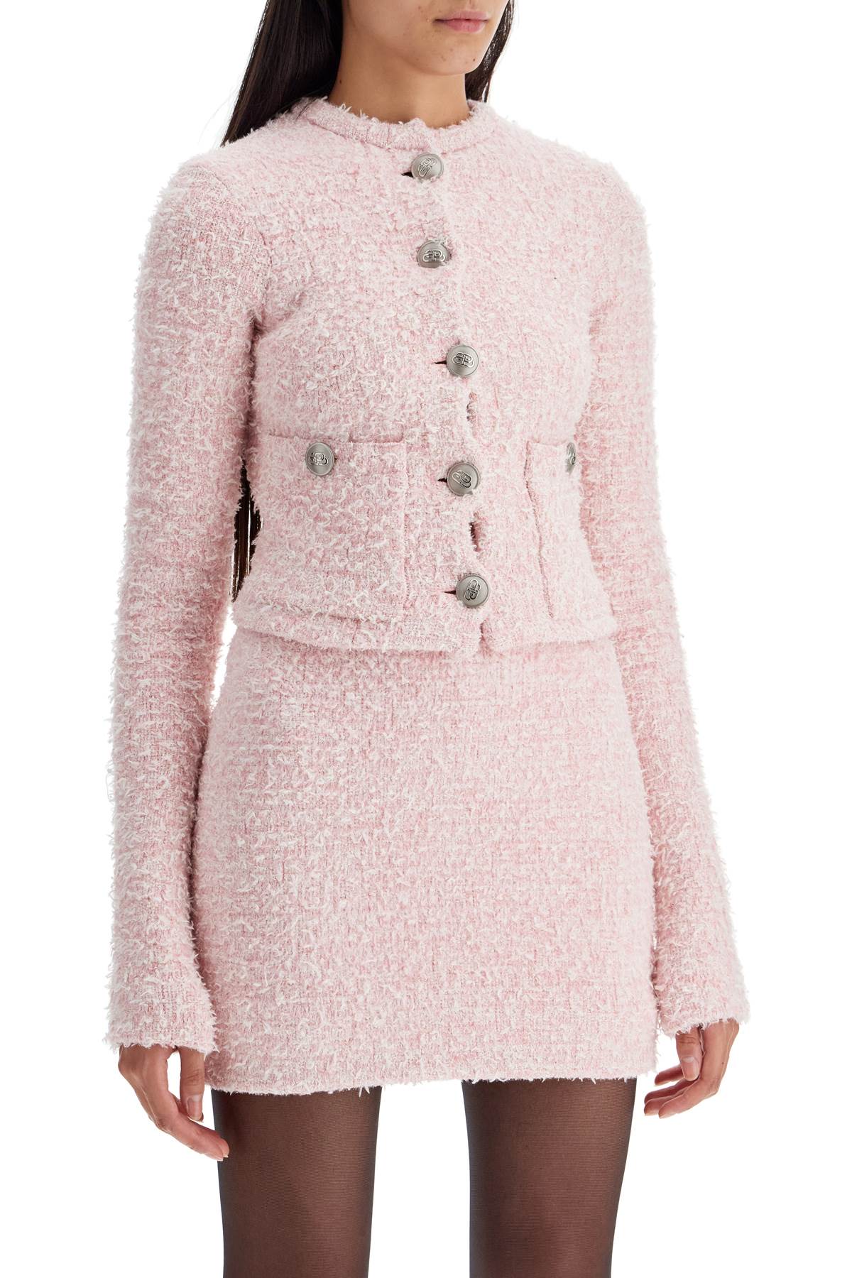 Shop Balenciaga 'bicolor Tweed Cropped Jacket' In Pink