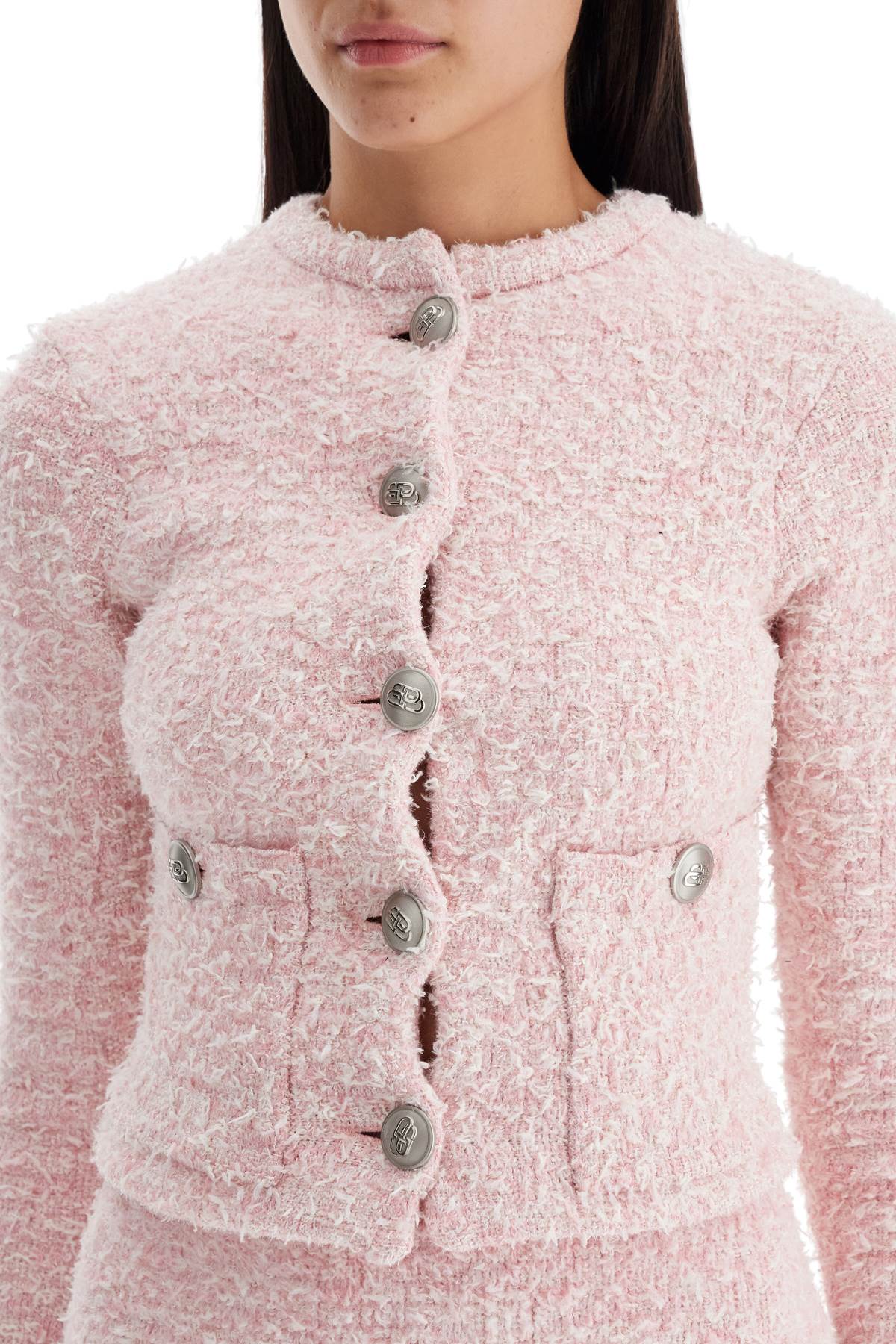 Shop Balenciaga 'bicolor Tweed Cropped Jacket' In Pink