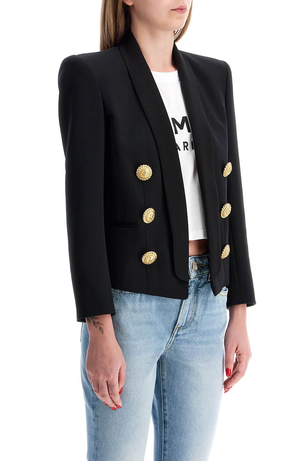 Shop Balmain 6-button Spencer Jacket In Black