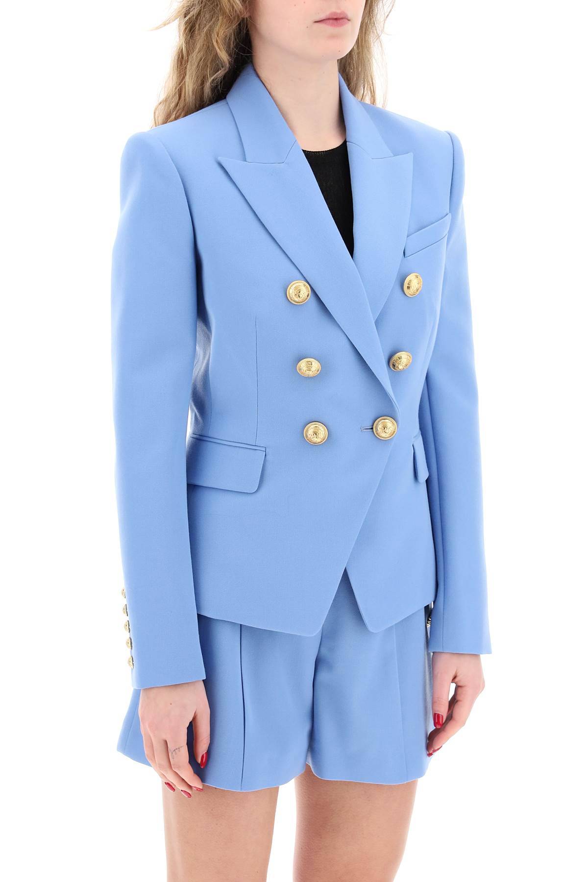 Shop Balmain Fitted Double-breasted Jacket In Light Blue