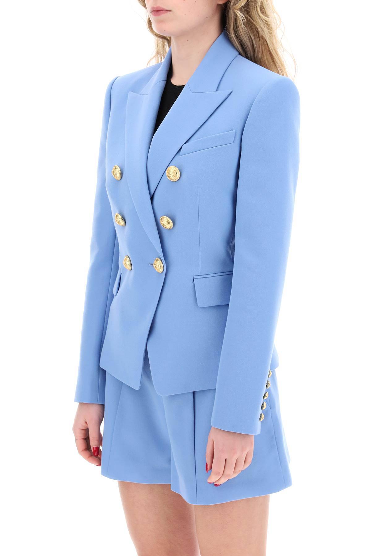 Shop Balmain Fitted Double-breasted Jacket In Light Blue