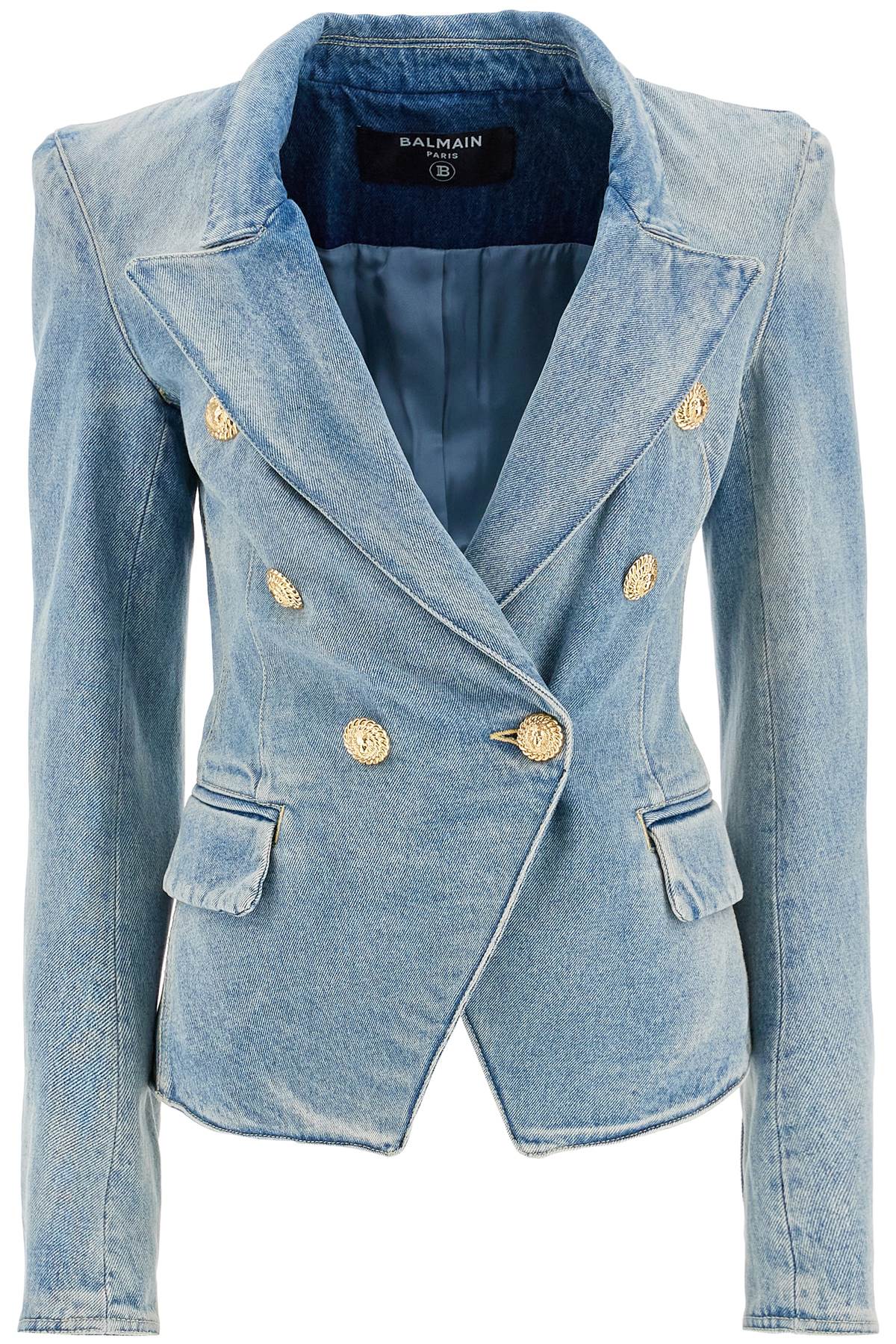 Balmain Denim Jacket With Embossed Buttons In Light Blue