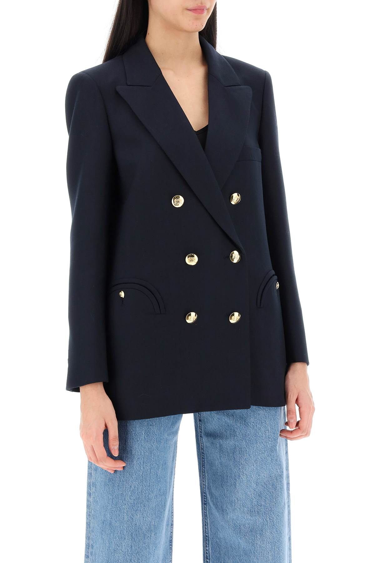 Shop Blazé Milano Everynight Alcanara Double-breasted Blazer In Blue