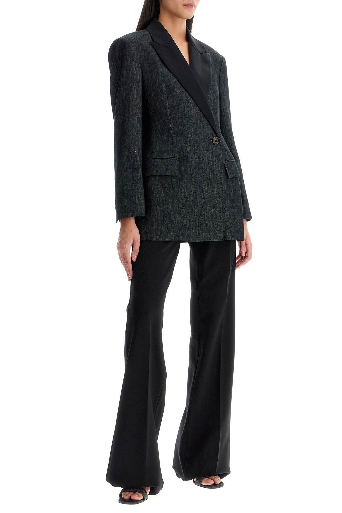 Shop Brunello Cucinelli Denim Effect Twill Blazer In Black