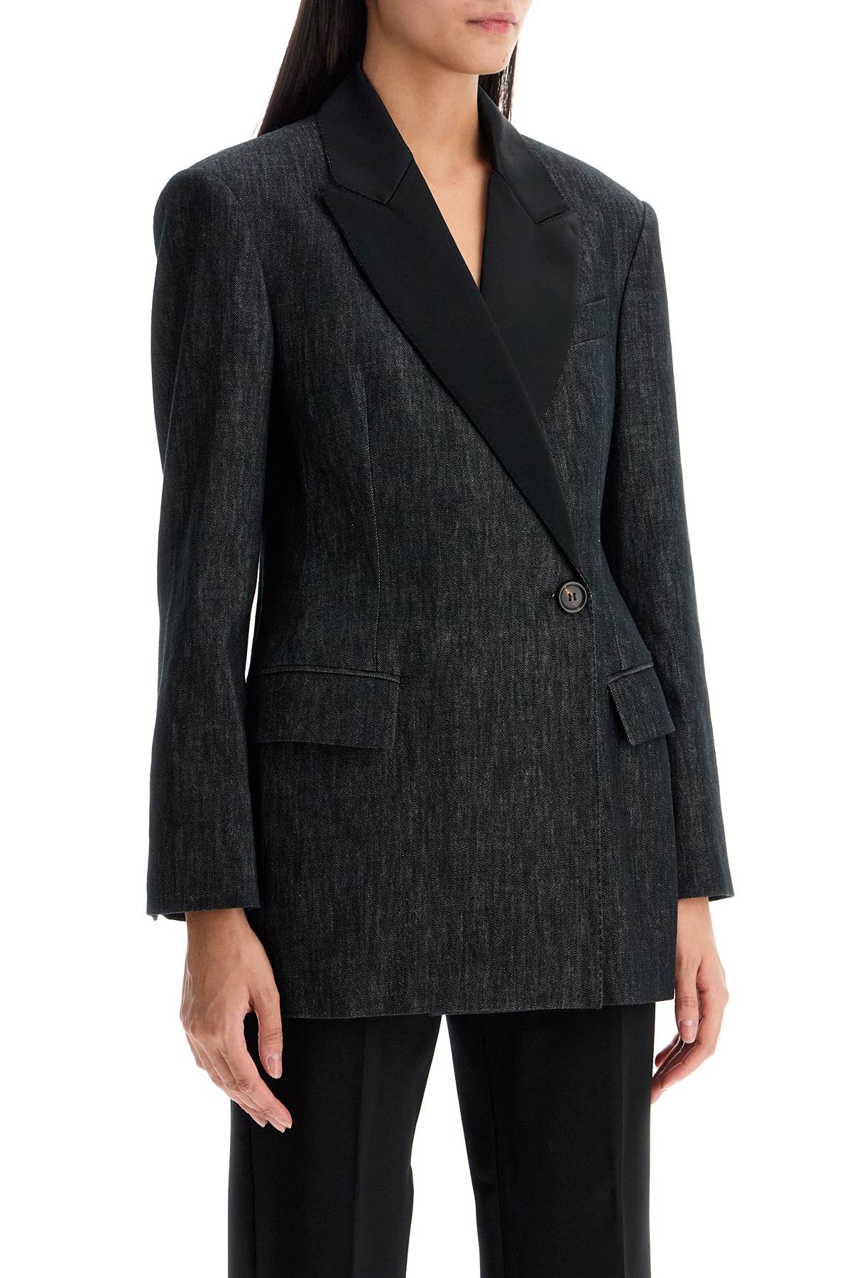 Shop Brunello Cucinelli Denim Effect Twill Blazer In Black