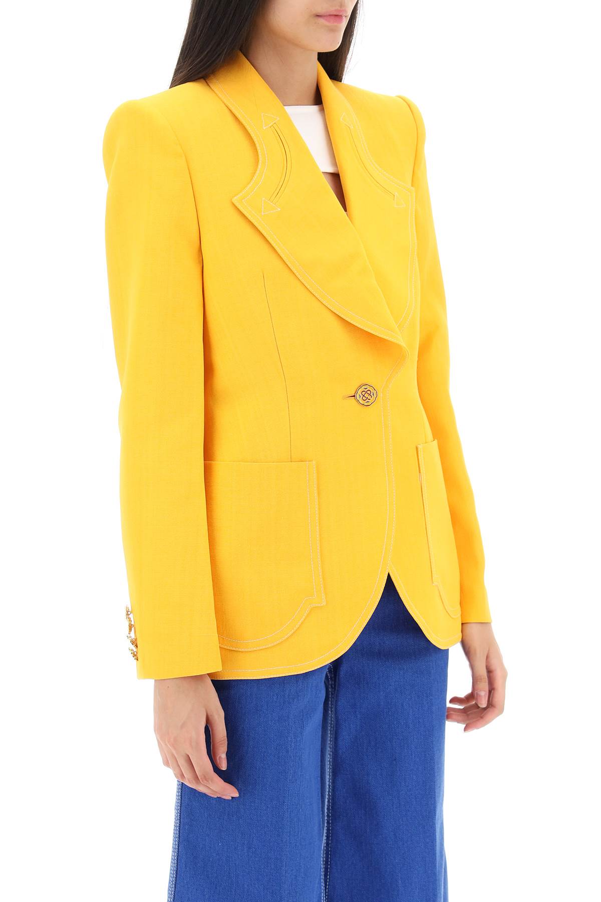 Shop Casablanca Silk Blend Single-breasted Blazer In Yellow