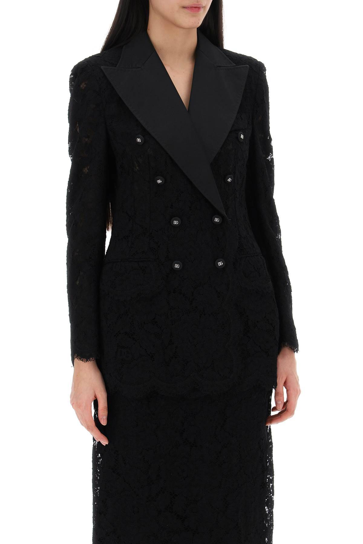 Shop Dolce & Gabbana Turlington Double-breasted Lace Blazer In Black