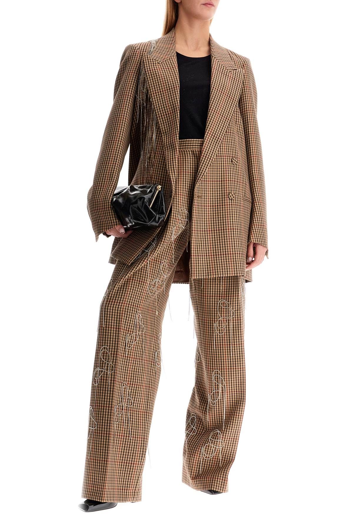 Shop Dries Van Noten Blink Plaid Blazer With Crystal Chains In Beige