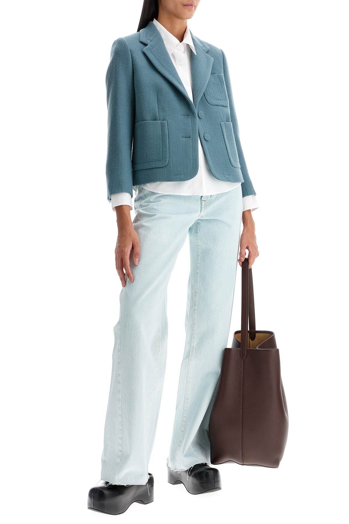 Shop Dries Van Noten Short Wool Jacket For Women By Bam In Light Blue