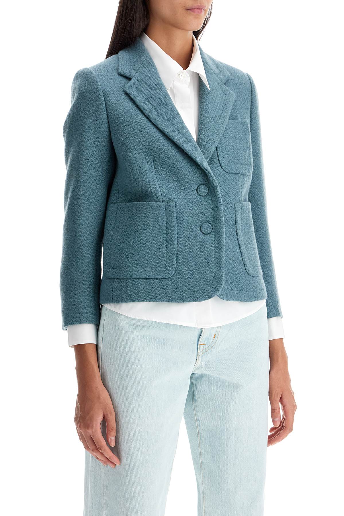 Shop Dries Van Noten Short Wool Jacket For Women By Bam In Light Blue