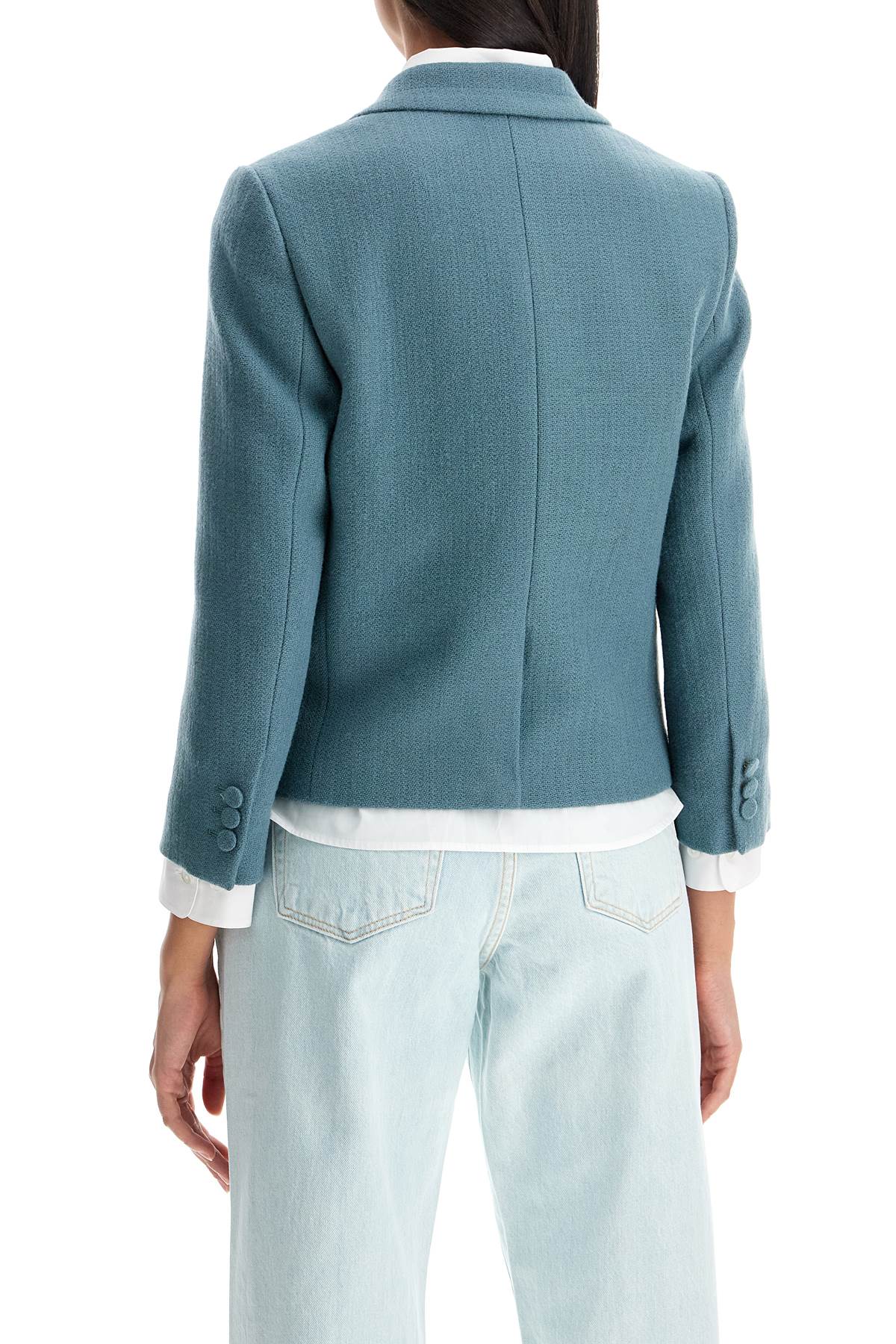 Shop Dries Van Noten Short Wool Jacket For Women By Bam In Light Blue