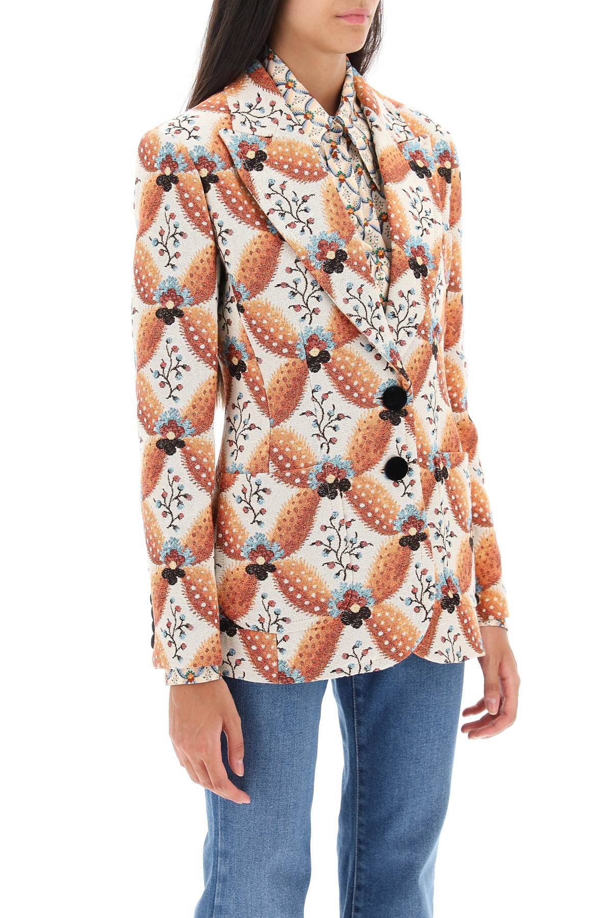 Shop Etro Jacquard Jacket With Floral Motif In Beige,orange
