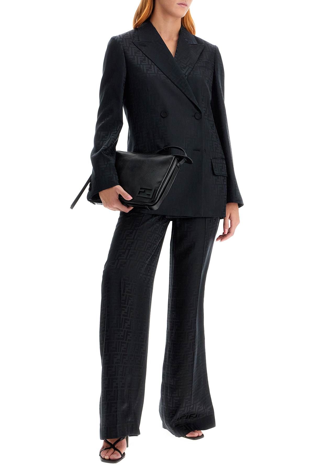 Shop Fendi Satin Crepe Ff Blazer In Black