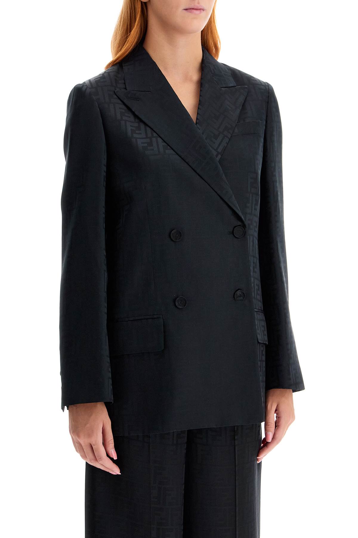 Shop Fendi Satin Crepe Ff Blazer In Black