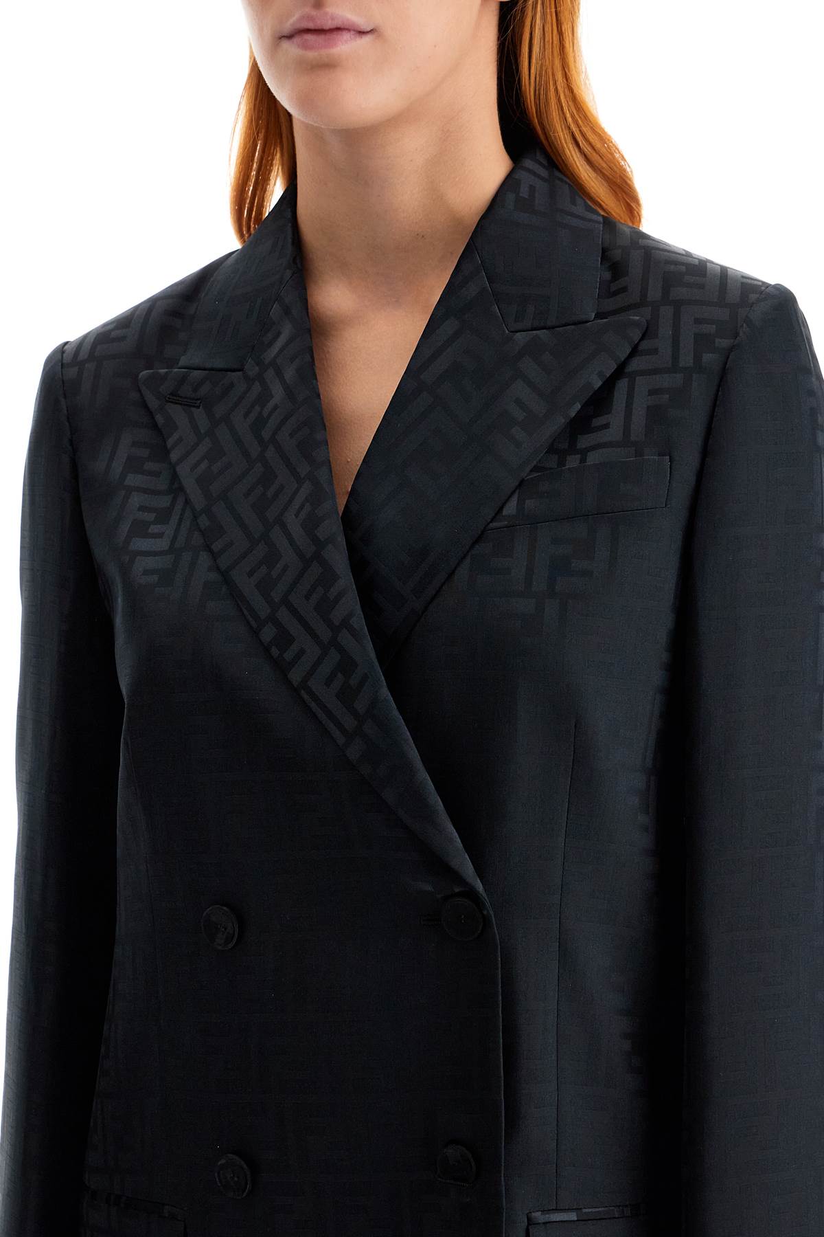 Shop Fendi Satin Crepe Ff Blazer In Black