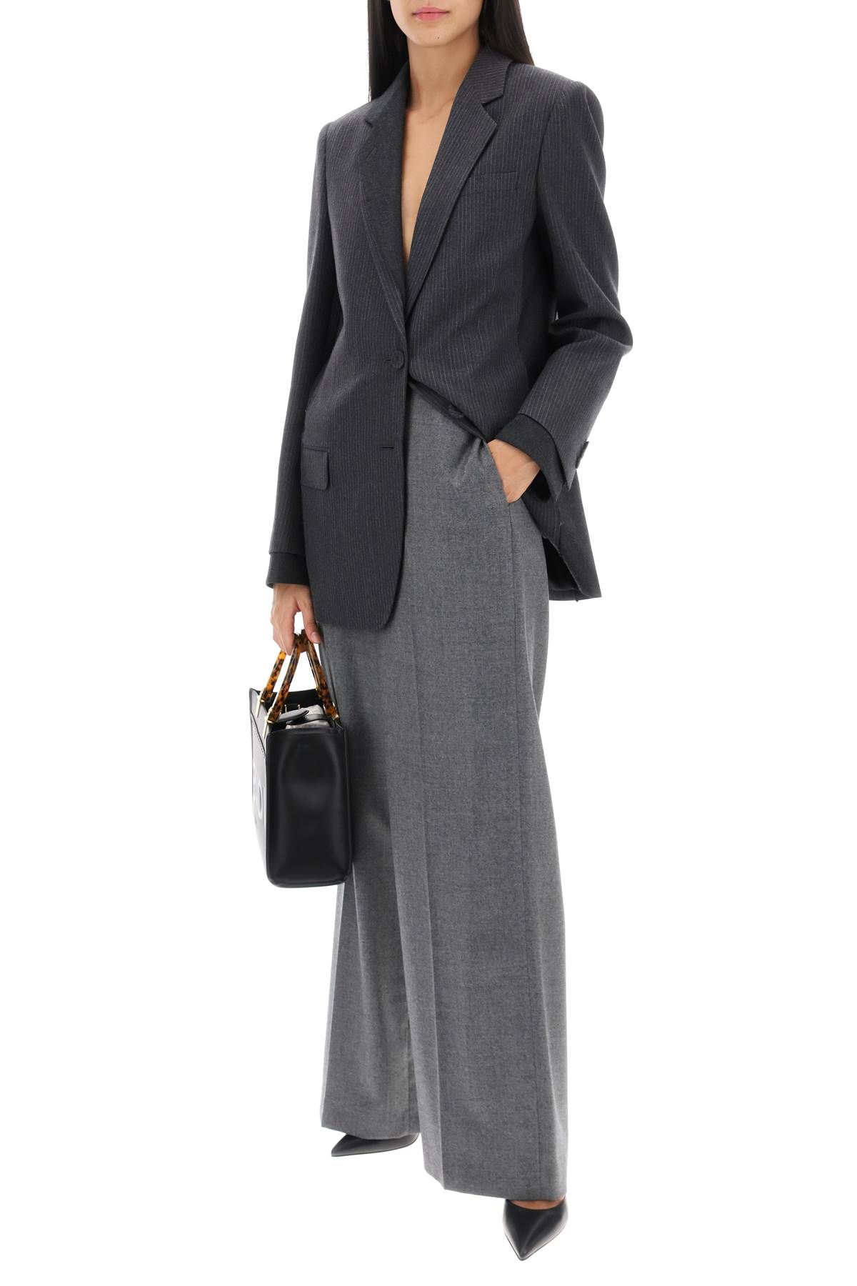 Shop Fendi Double-layer-effect Pinstriped Jacket In Grey