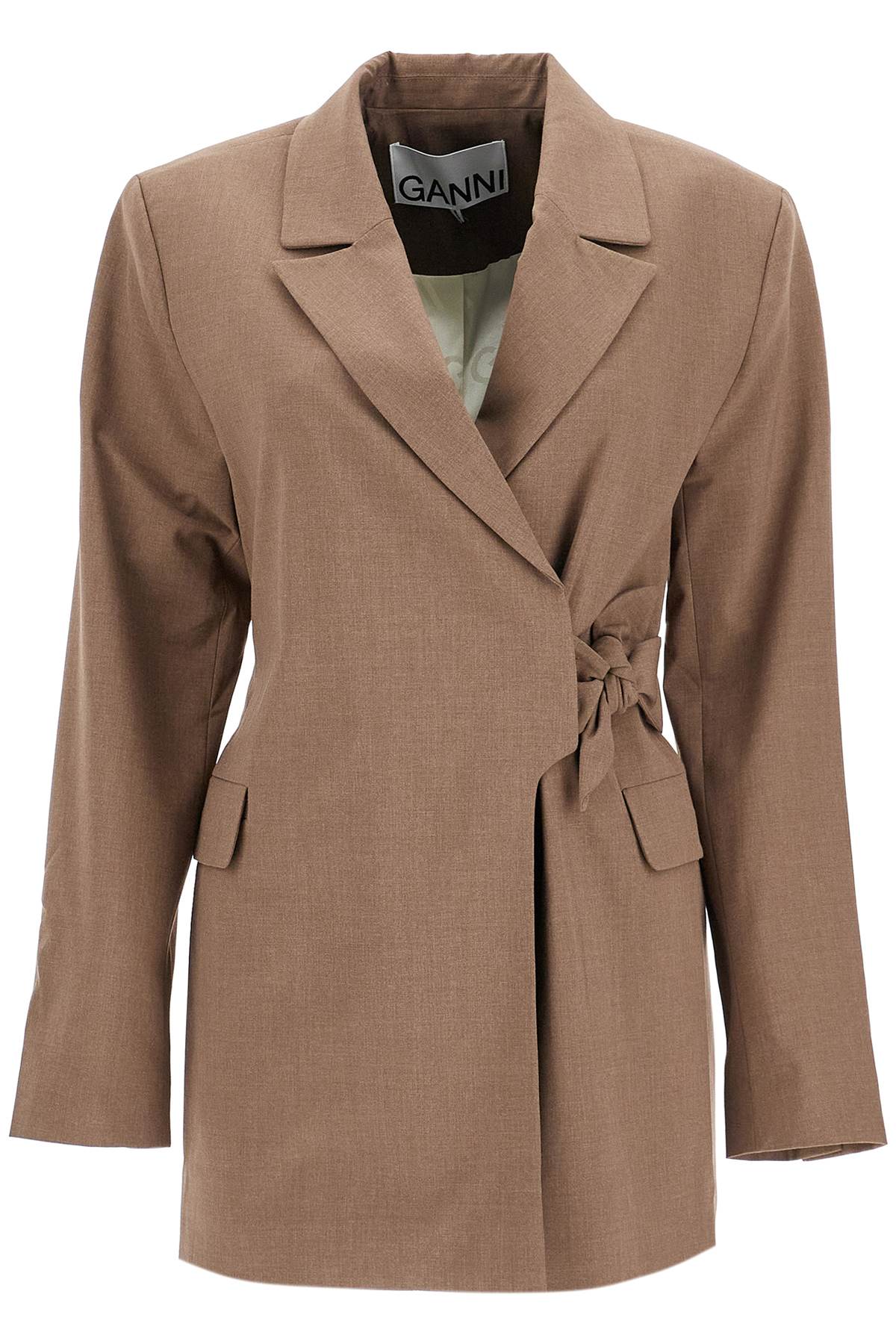 Shop Ganni Double-breasted Blazer With In Brown