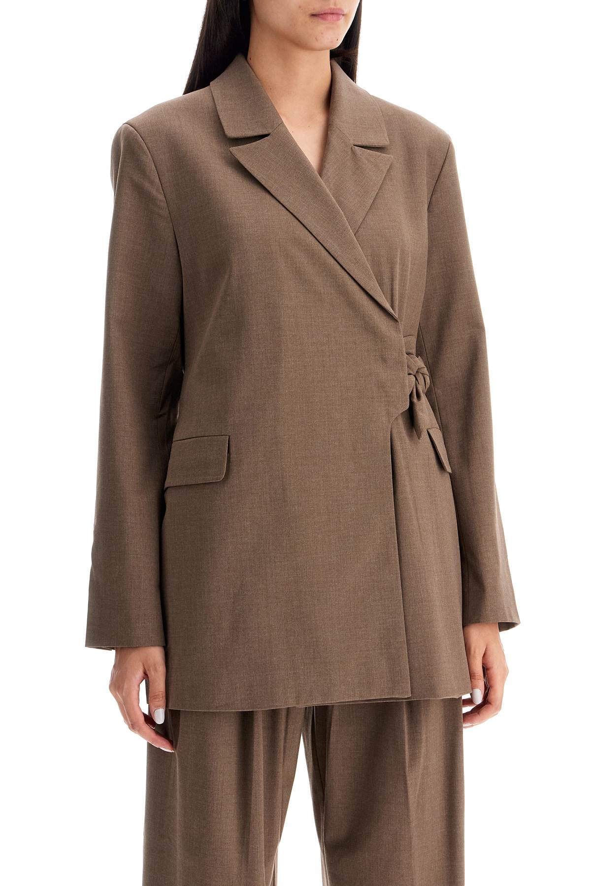 Shop Ganni Double-breasted Blazer With In Brown