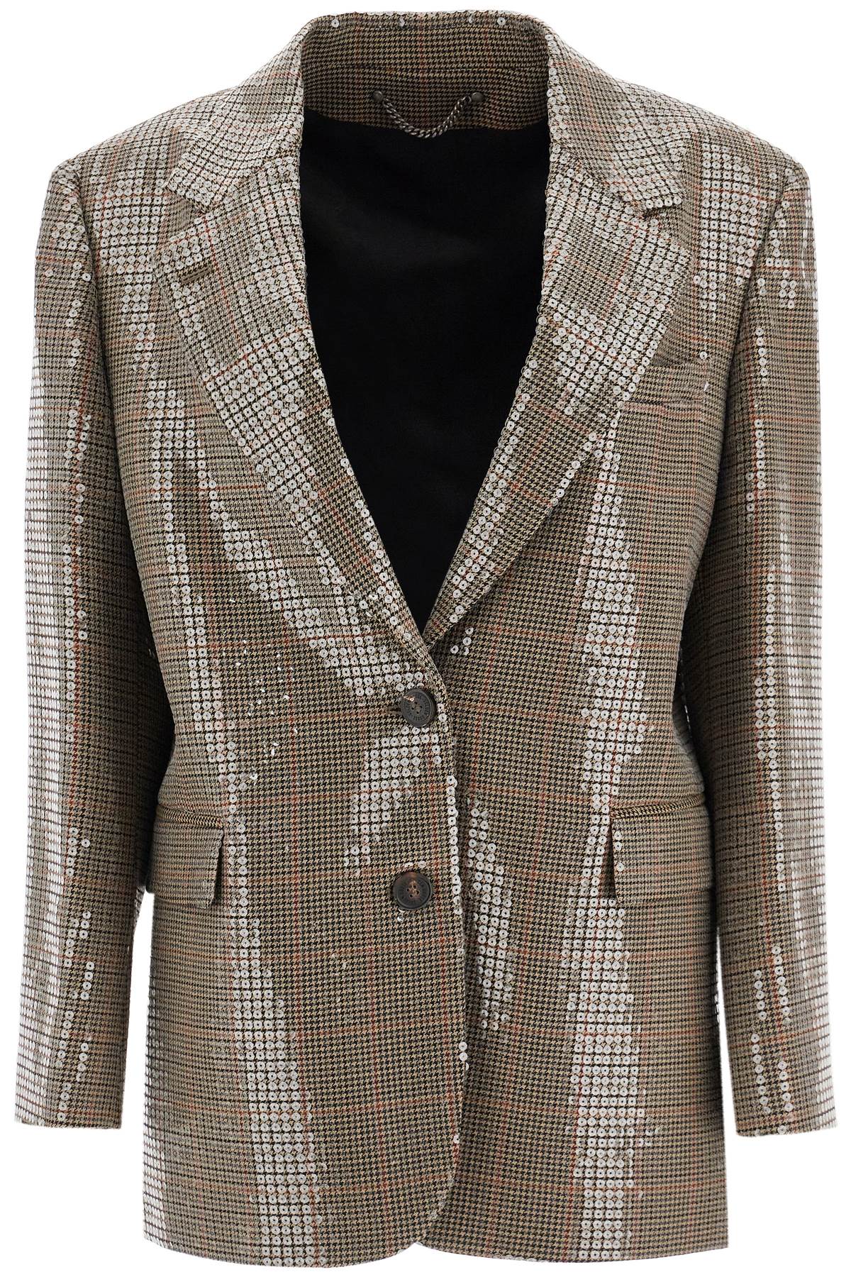 Shop Golden Goose Houndstooth Blazer With Sequins In Beige