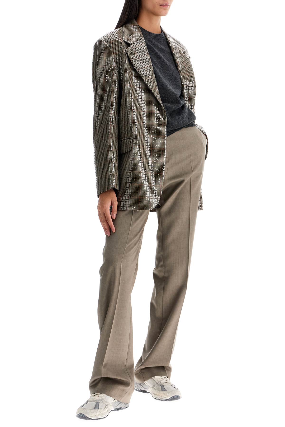 Shop Golden Goose Houndstooth Blazer With Sequins In Beige