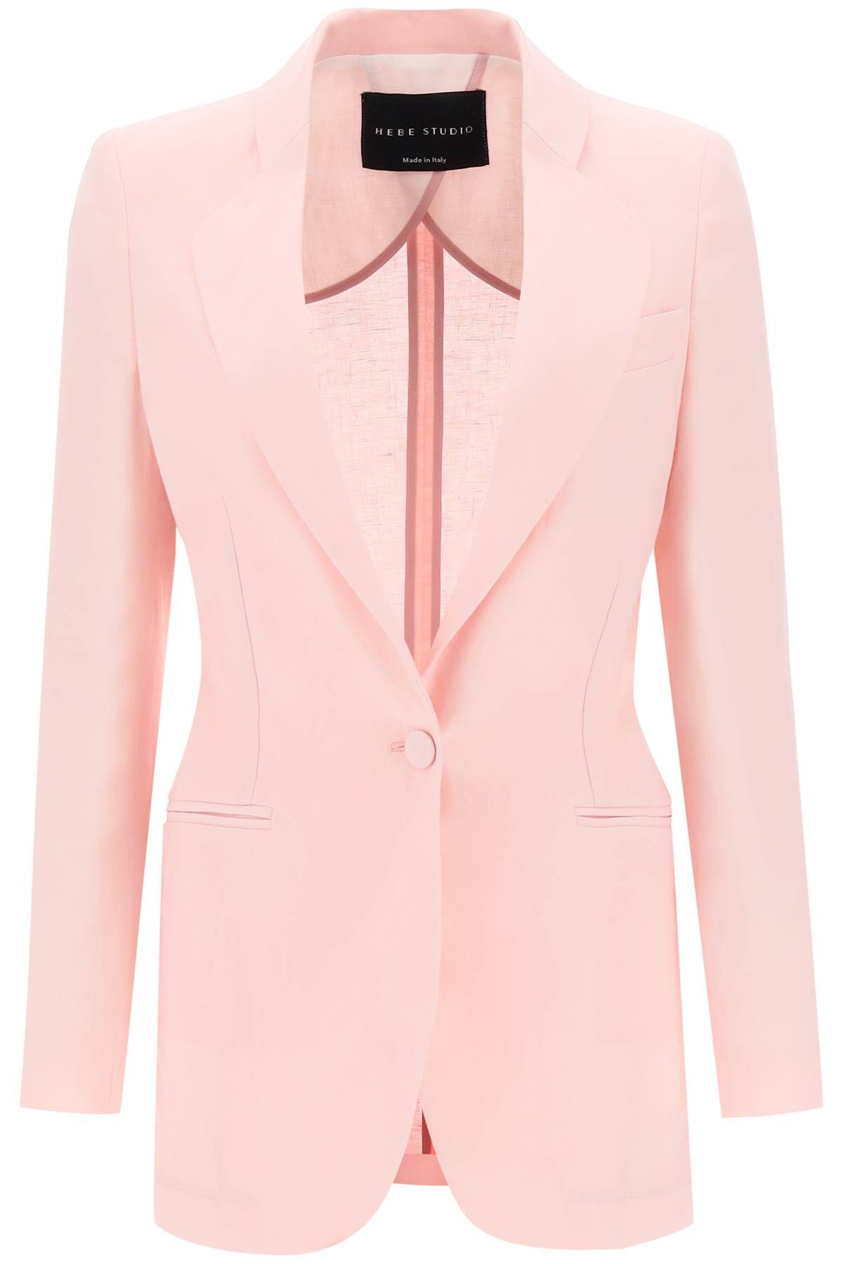 Shop Hebe Studio Single-breasted Blazer In Linen In Pink