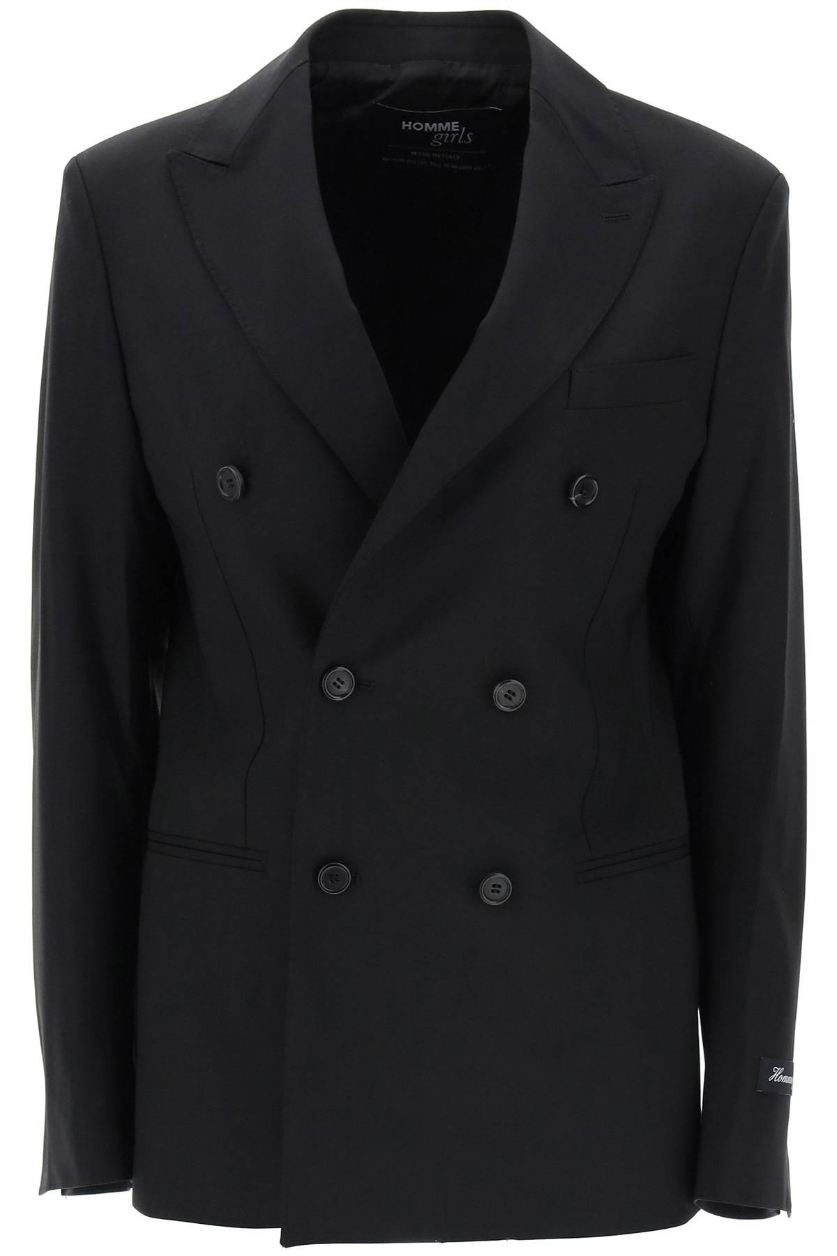 Shop Homme Girls Slim Fit Double-breasted Blazer In Black