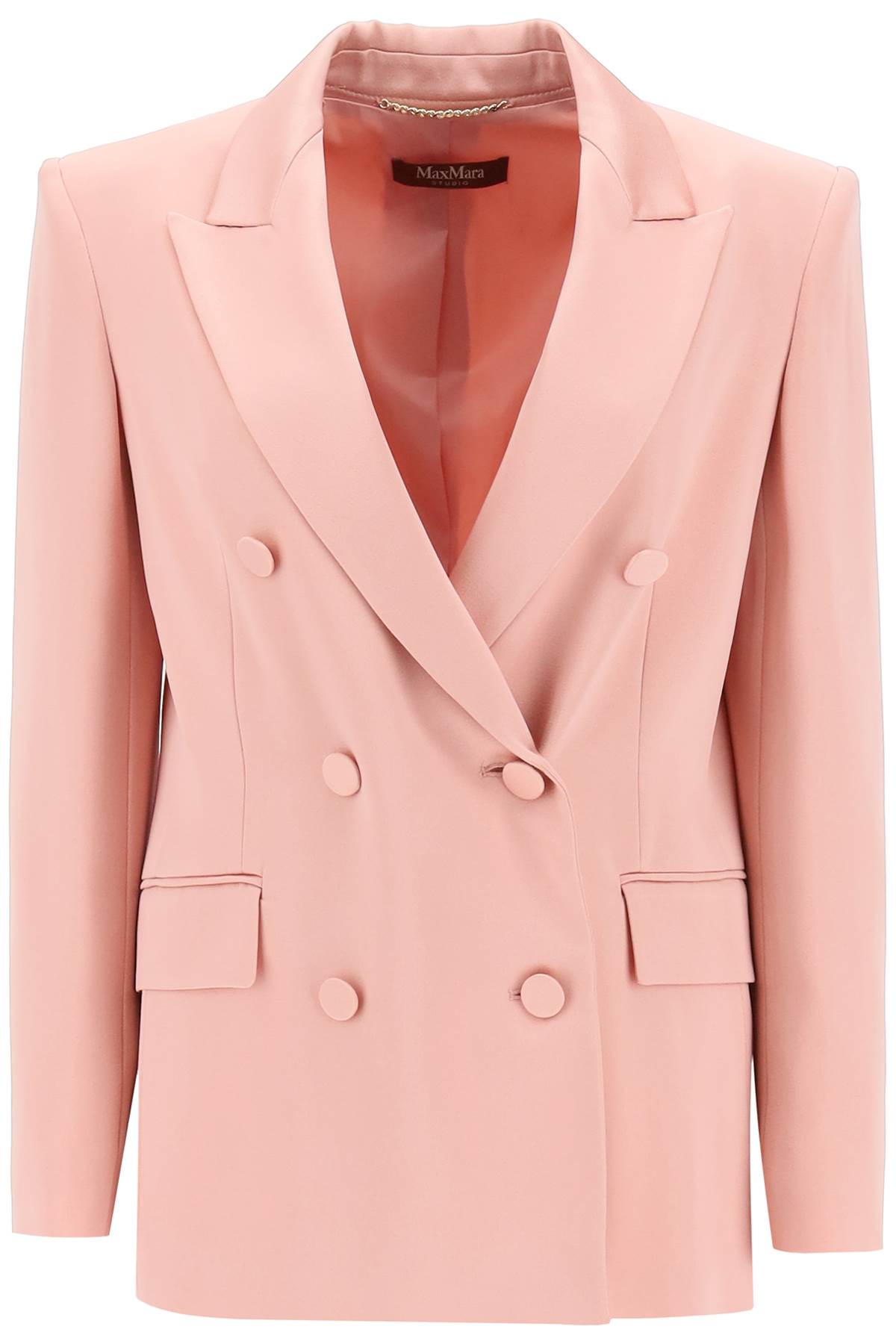 Shop Max Mara Teiera Satin Double-breasted Blazer In Pink