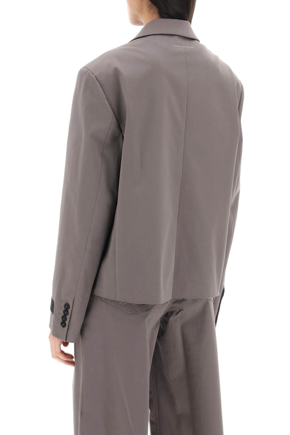 Shop Mm6 Maison Margiela Cropped Blazer With Cut-off Hem In Grey