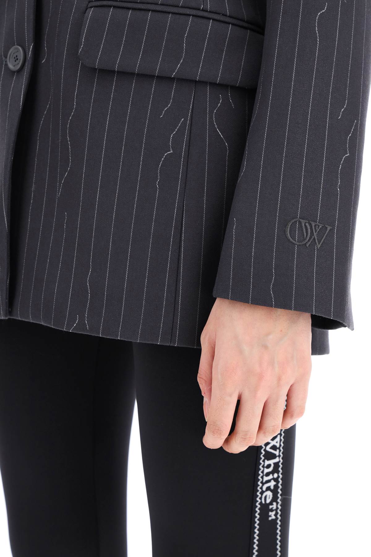 Shop Off-white Broken Pinstripe Pattern Jacket With In Grey