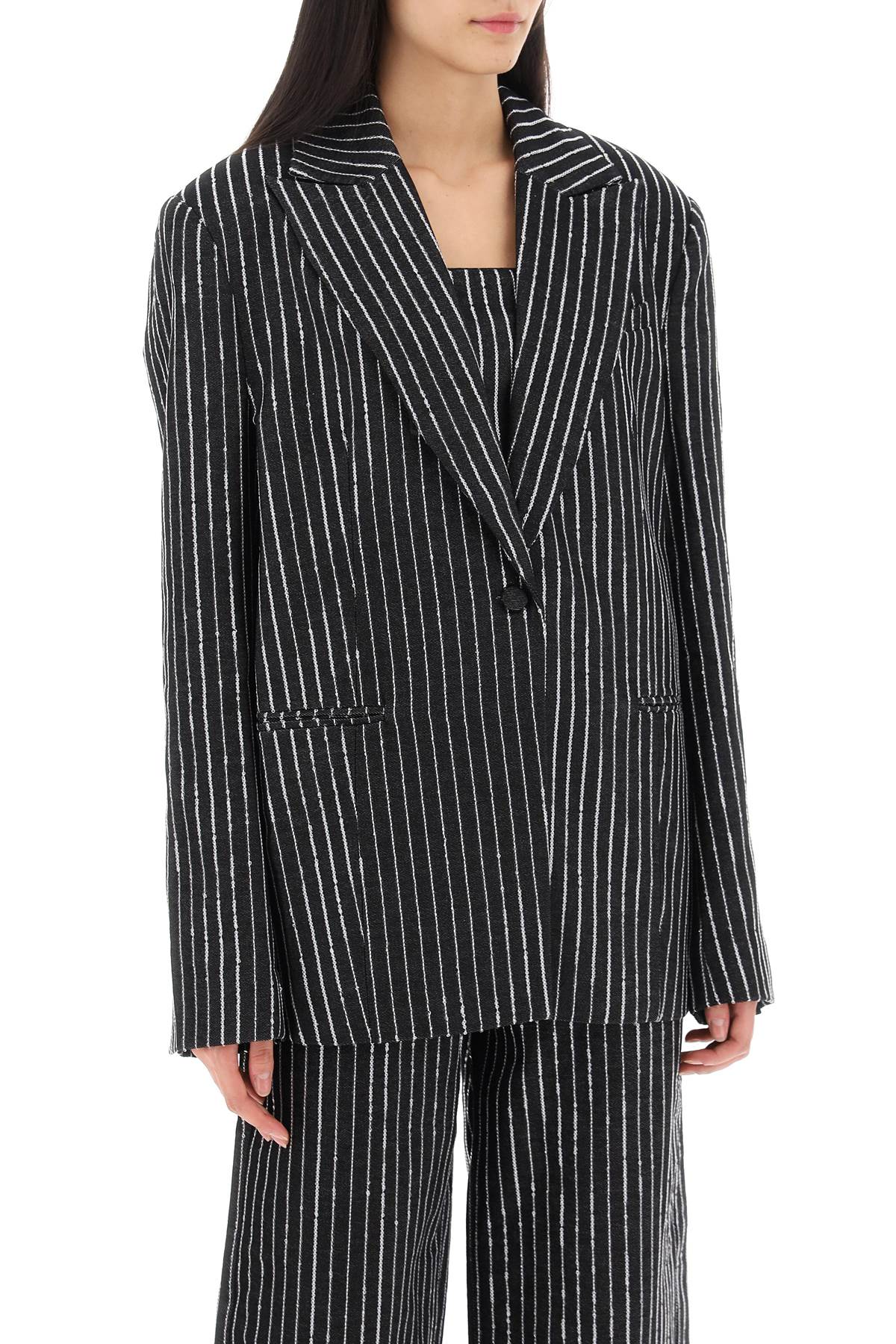 Shop Rotate Birger Christensen Blazer With Sequined Stripes In Black