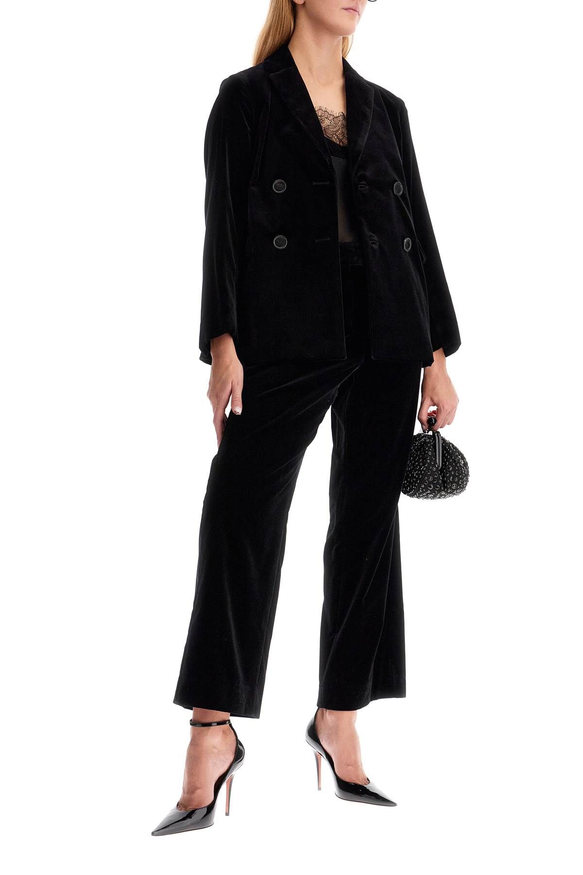 Shop 's Max Mara 'eufemia' Velvet Double-b In Black