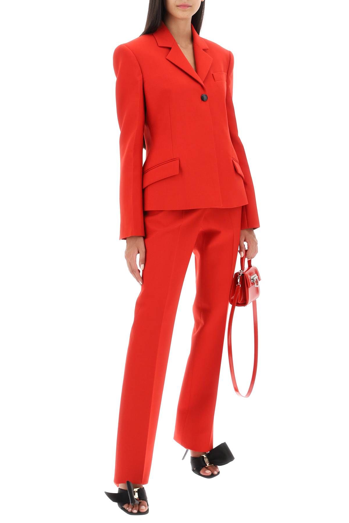 Shop Ferragamo Wool Natté Shaped Blazer In Red