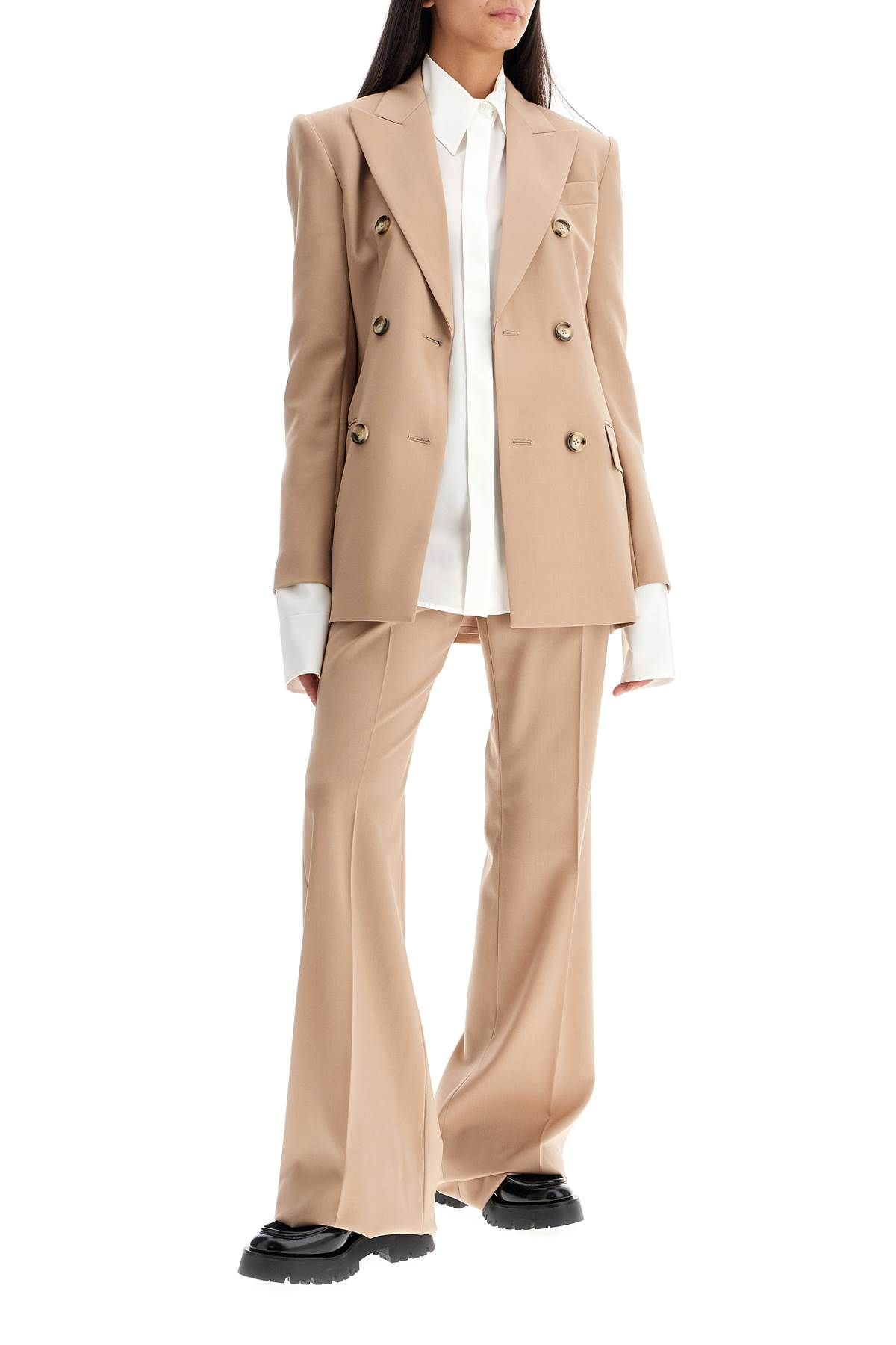 Shop Sportmax "adamo Double-breasted Stretch Wool In Beige