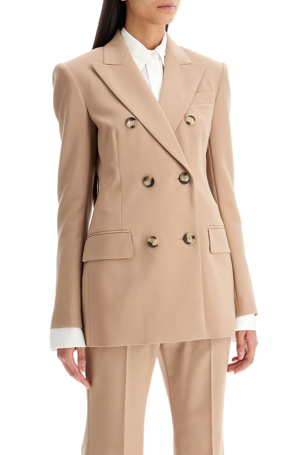 Shop Sportmax "adamo Double-breasted Stretch Wool In Beige