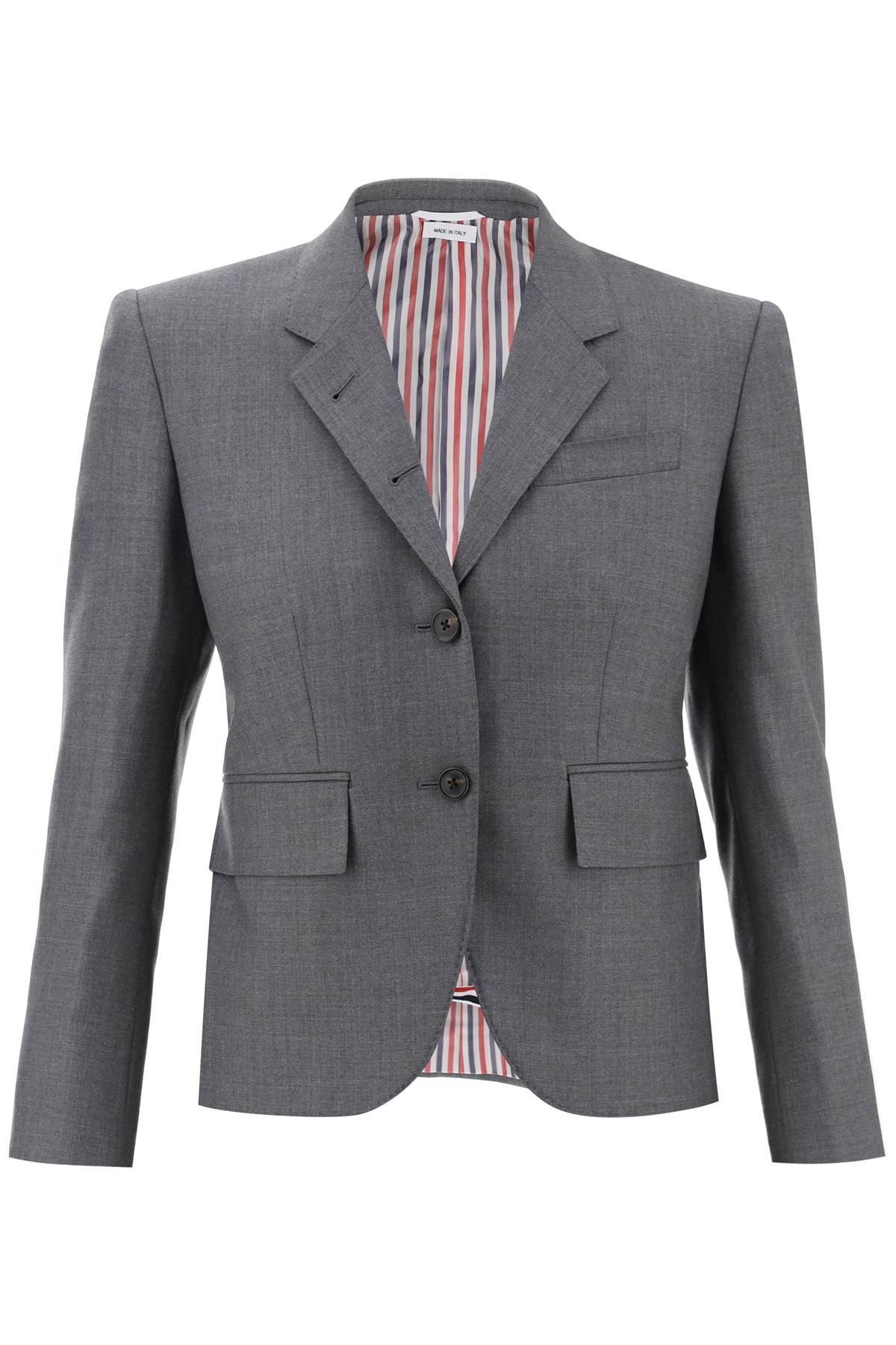 Shop Thom Browne Single-breasted Cropped Jacket In 120's Wool In Grey