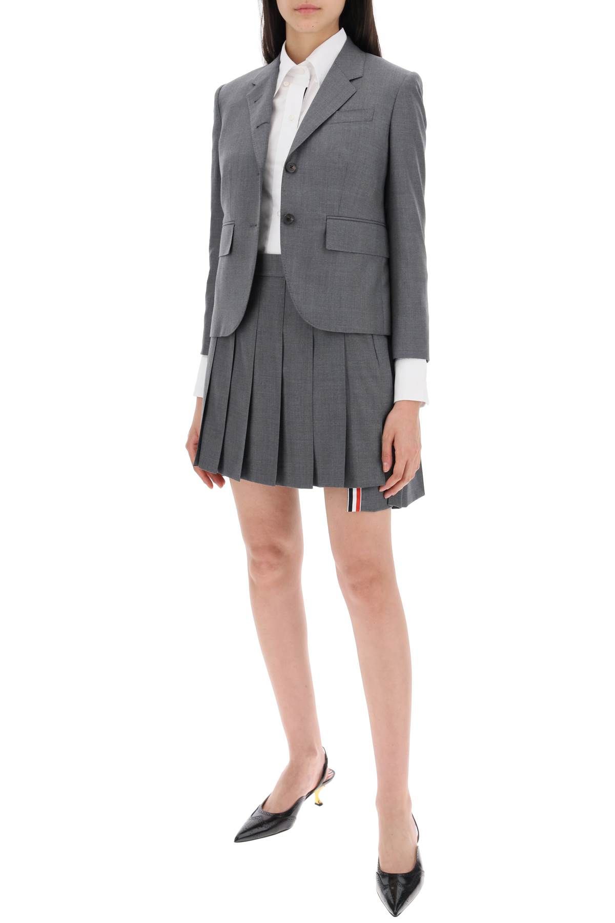 Shop Thom Browne Single-breasted Cropped Jacket In 120's Wool In Grey