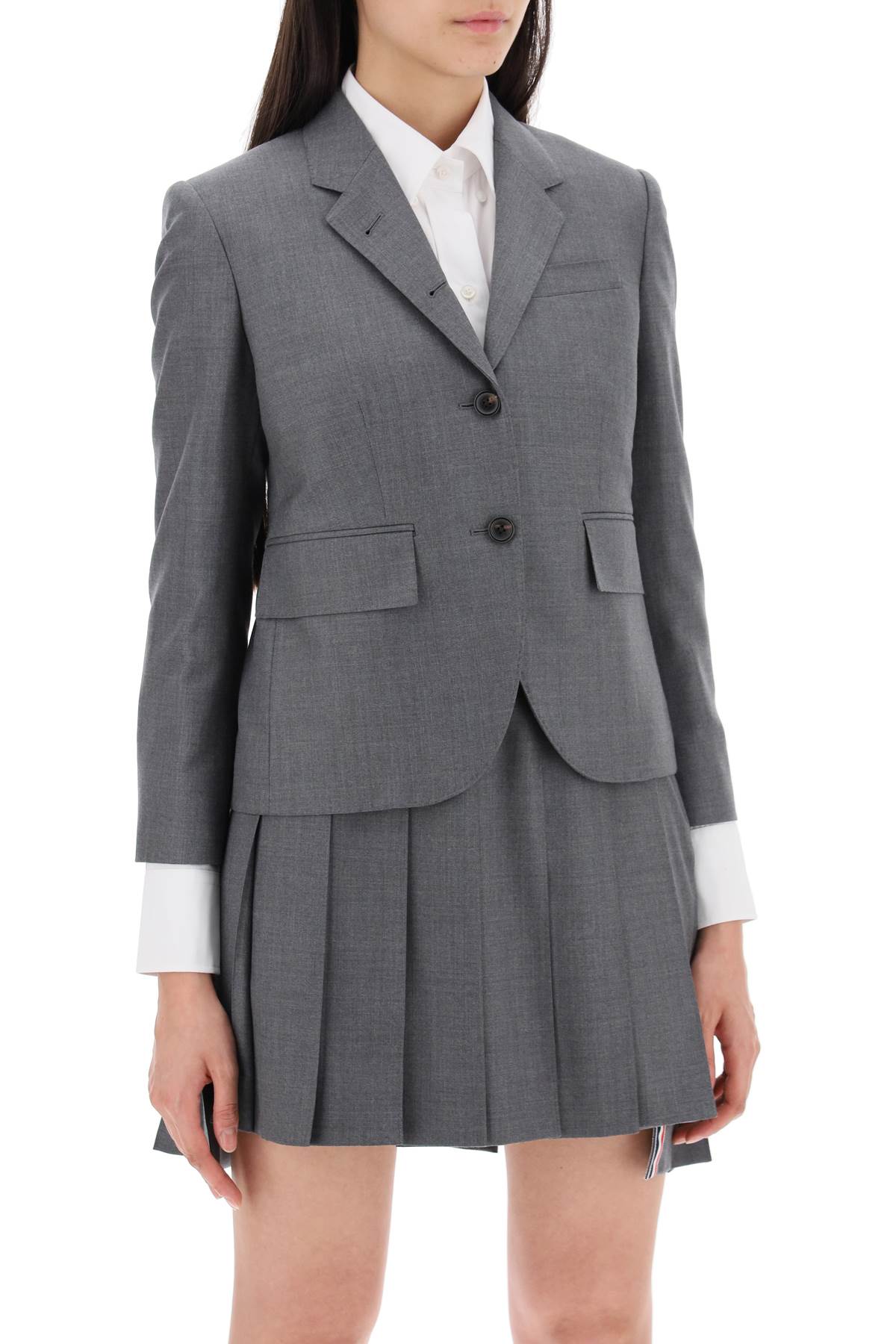 Shop Thom Browne Single-breasted Cropped Jacket In 120's Wool In Grey