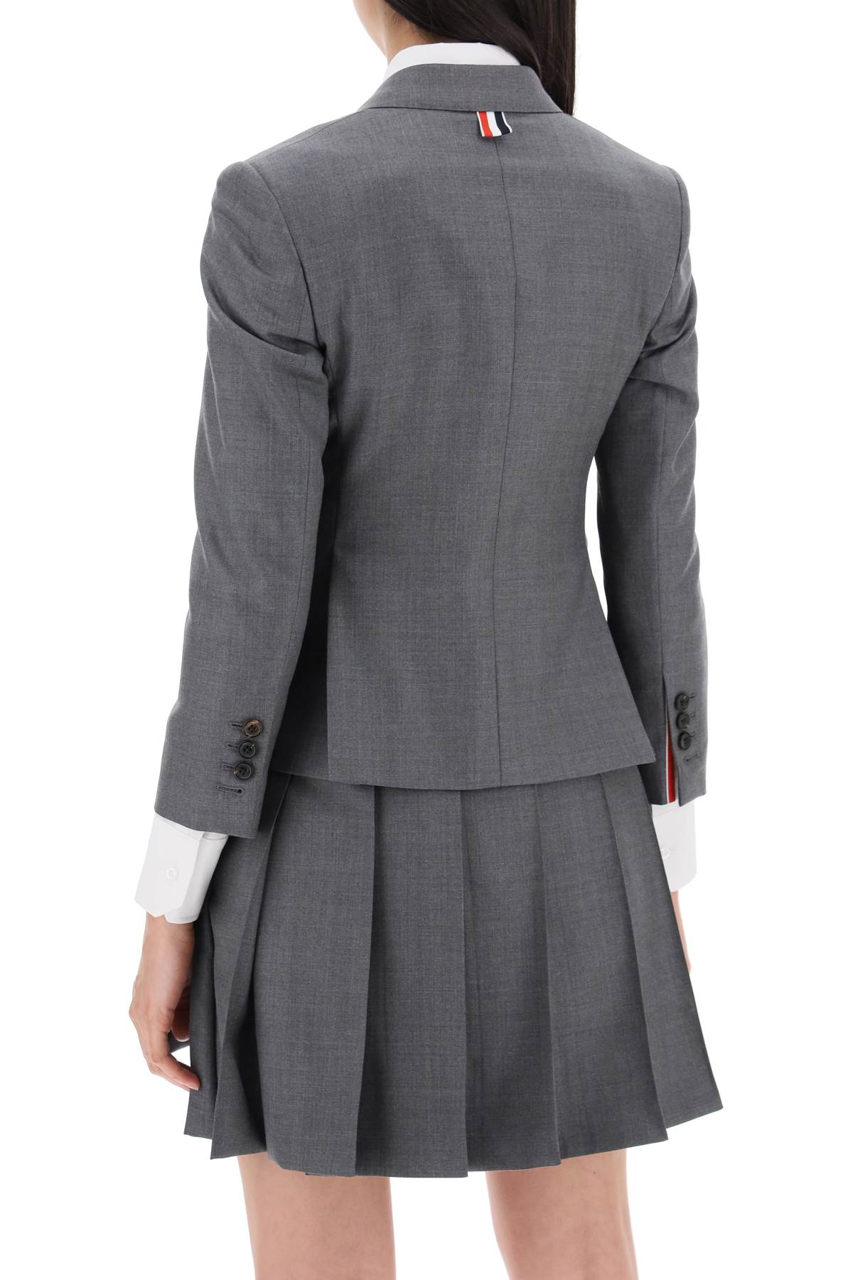 Shop Thom Browne Single-breasted Cropped Jacket In 120's Wool In Grey