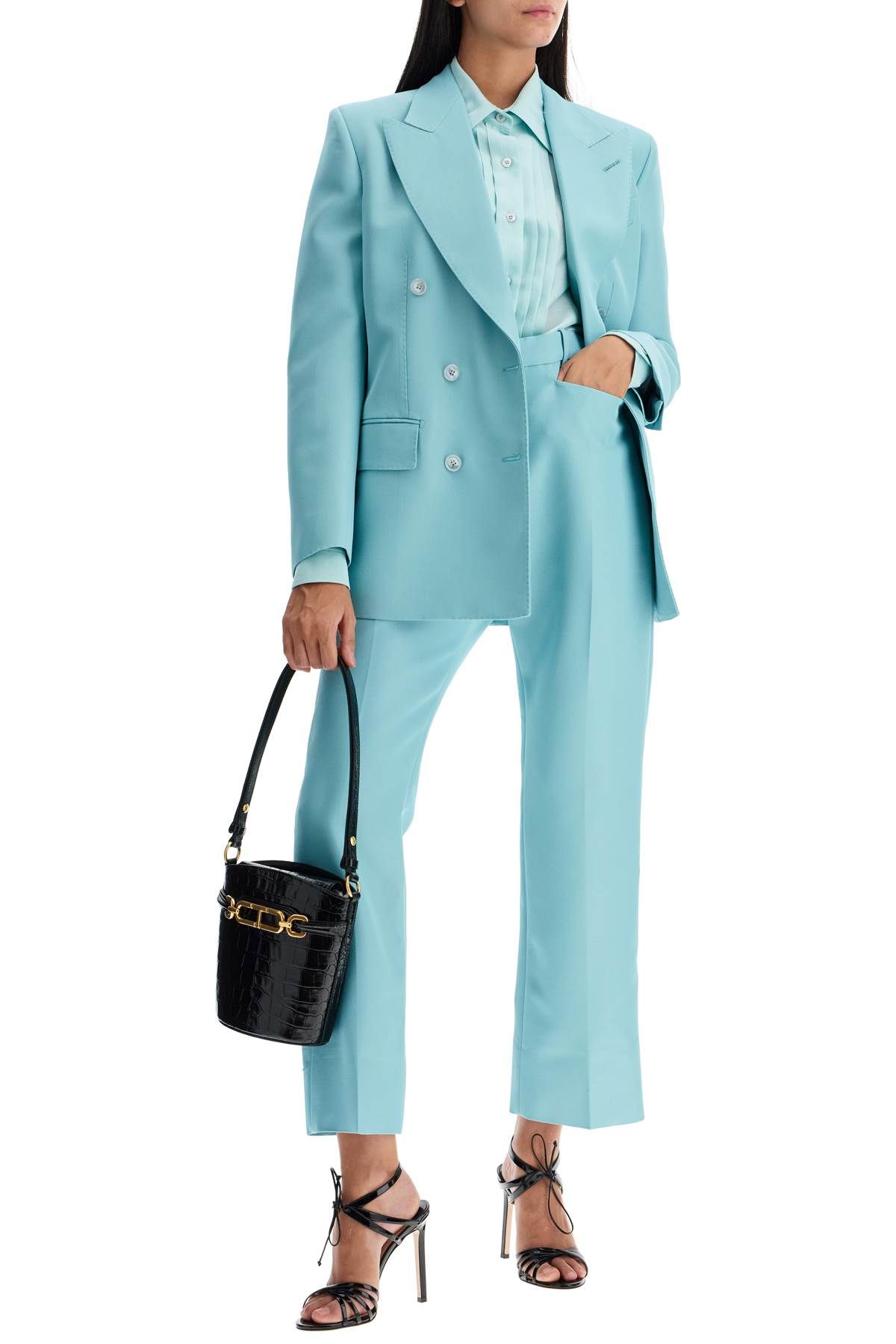 Shop Tom Ford Wallis Double-breasted Hopsack In Light Blue