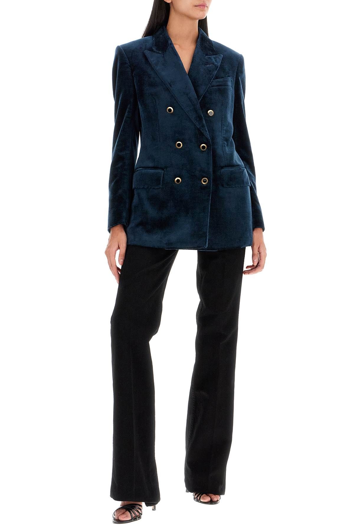 Shop Tom Ford Wallis Velvet Double-breasted Jacket In Blue