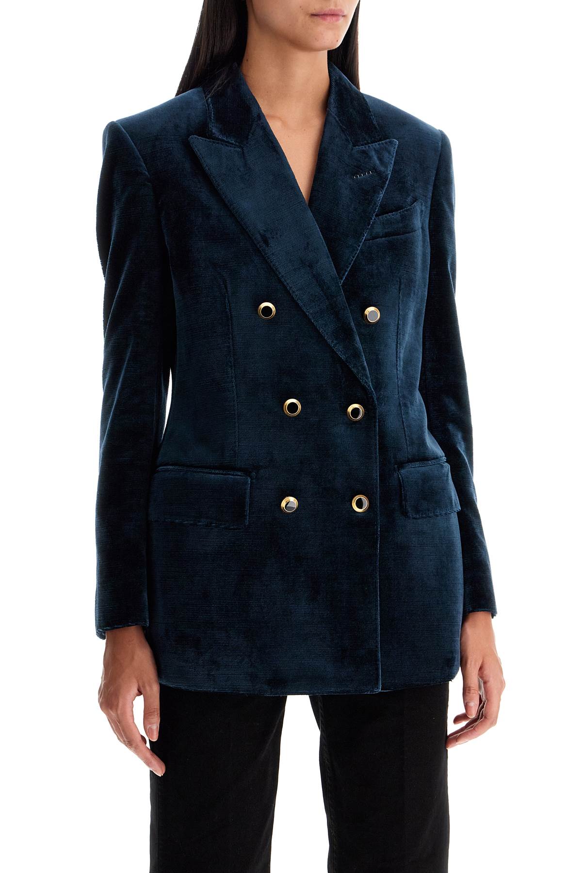 Shop Tom Ford Wallis Velvet Double-breasted Jacket In Blue