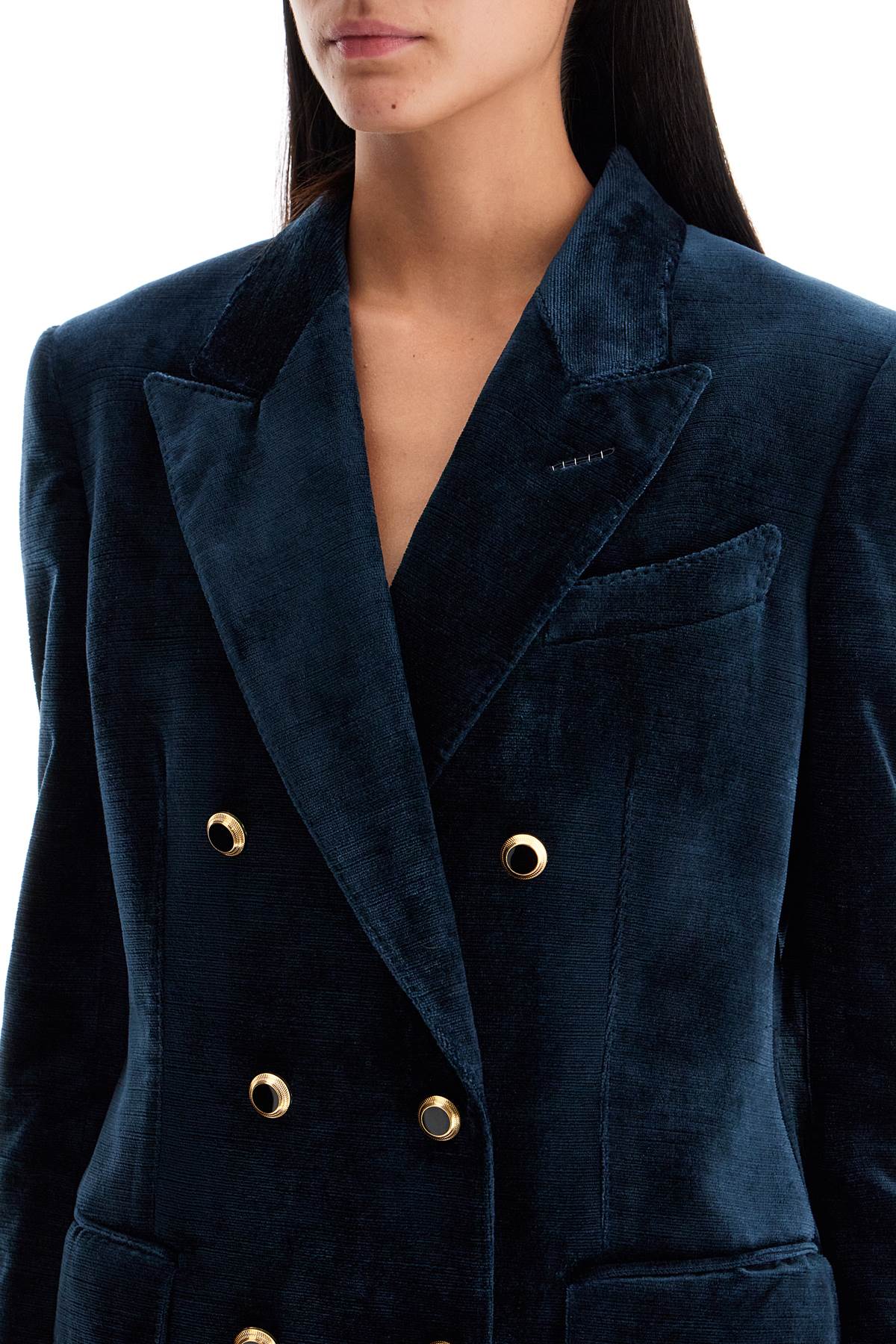 Shop Tom Ford Wallis Velvet Double-breasted Jacket In Blue