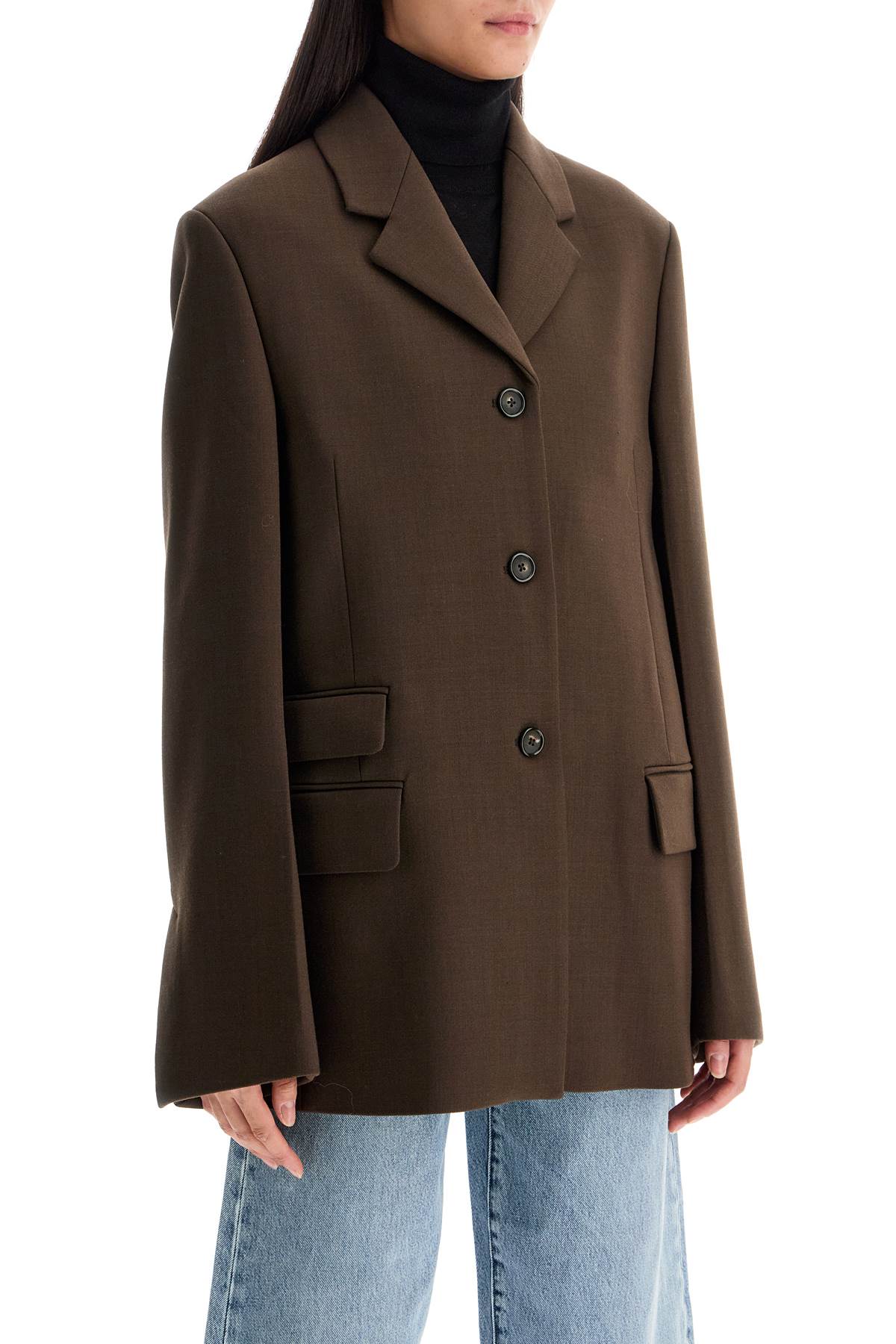 Shop Totême Straight Three-button Blazer In Brown