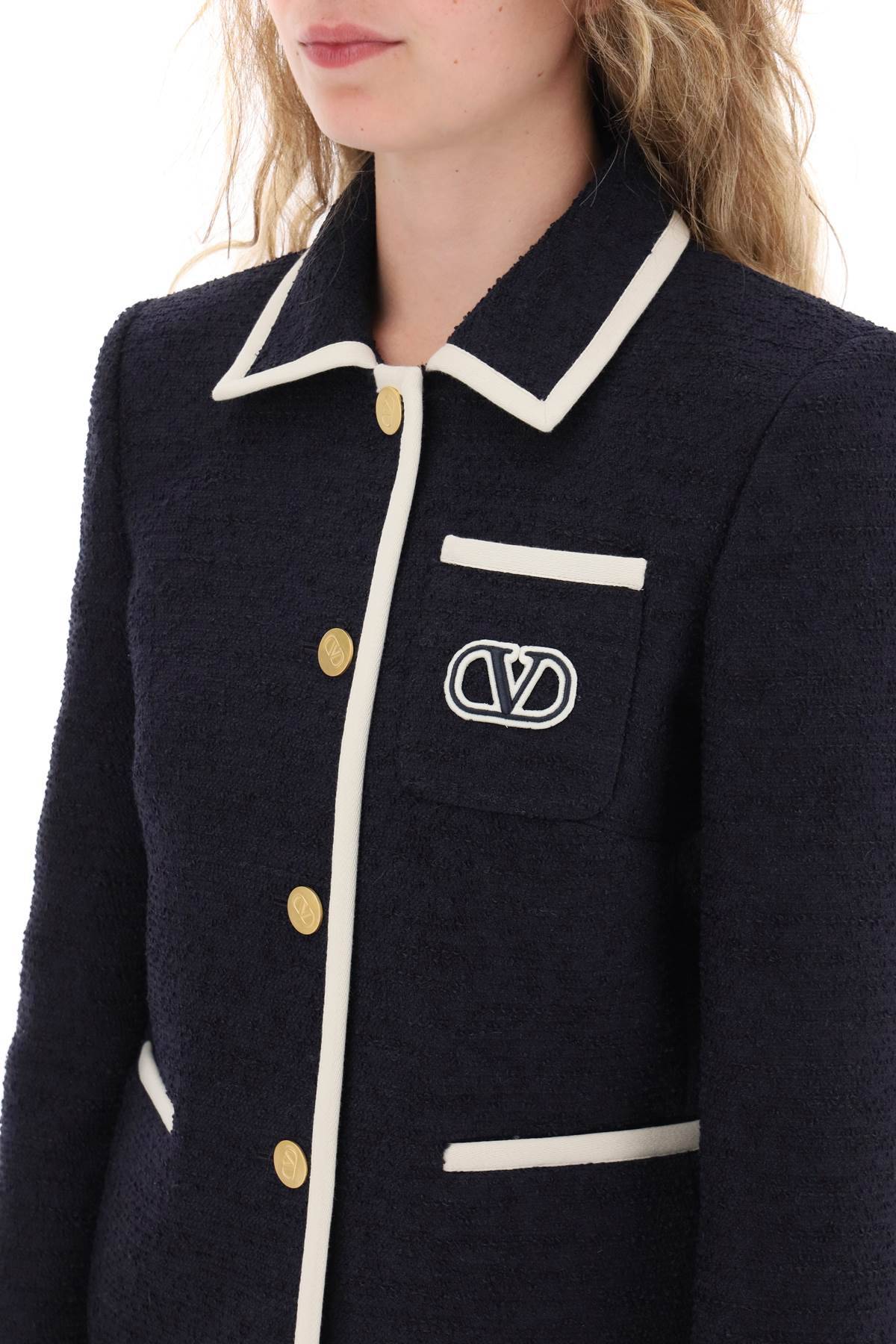 Shop Valentino Bolero Jacket In Light Wool Tweed In Blue