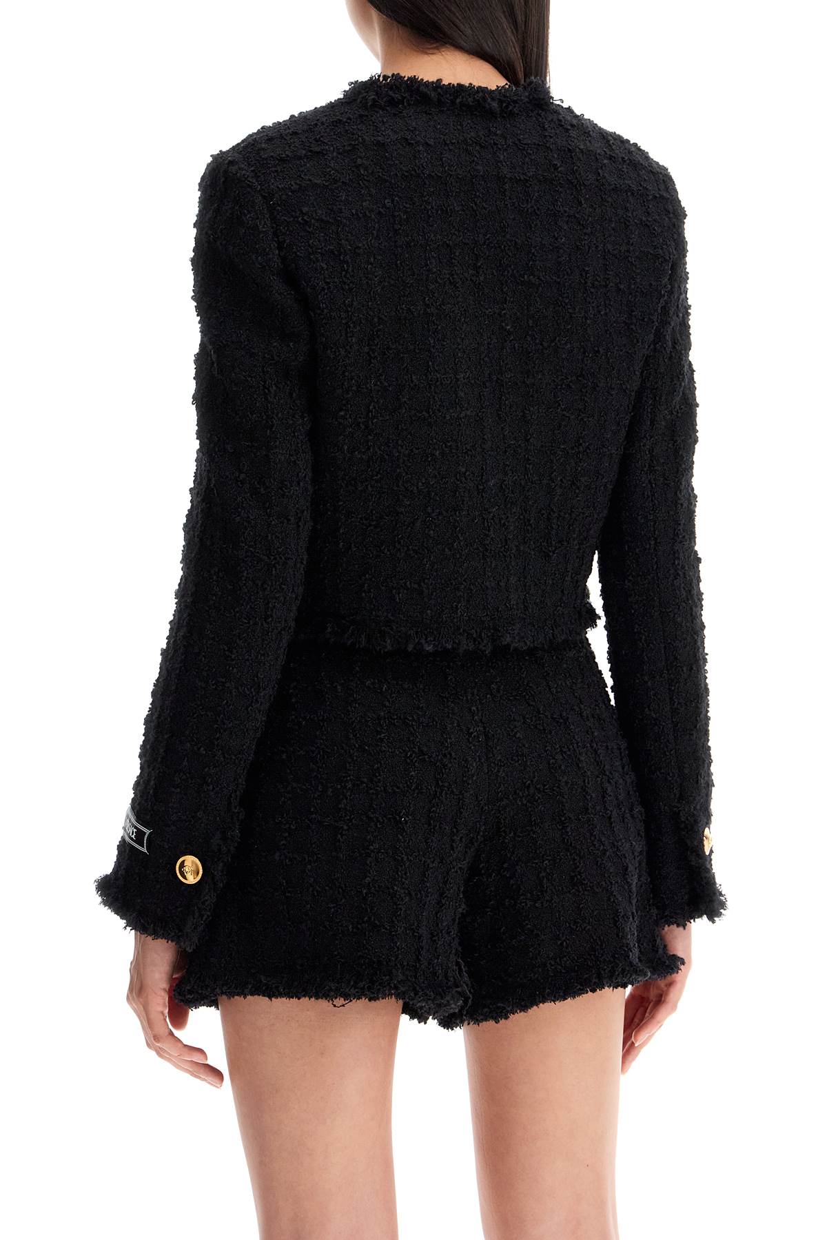 Shop Versace Short Tweed Heritage Jacket In Black