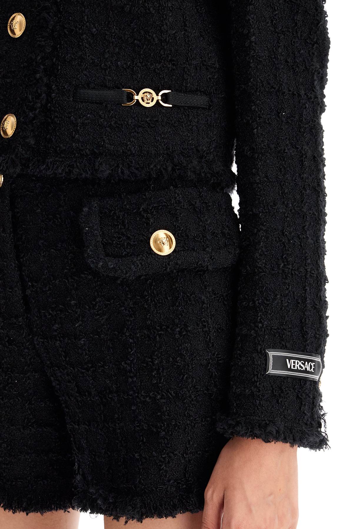 Shop Versace Short Tweed Heritage Jacket In Black