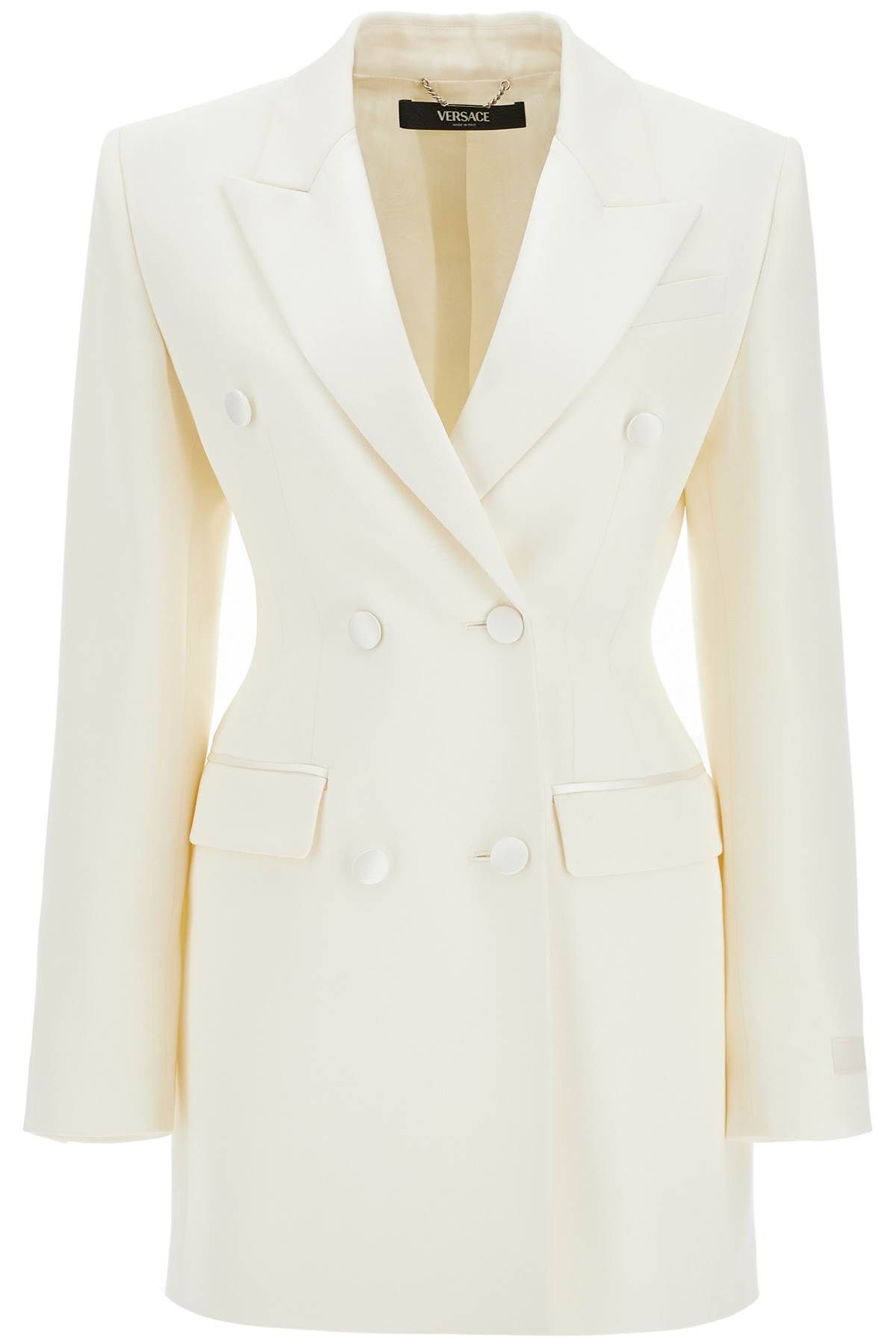 Shop Versace Long Hourglass-shaped Smoking Jacket In White