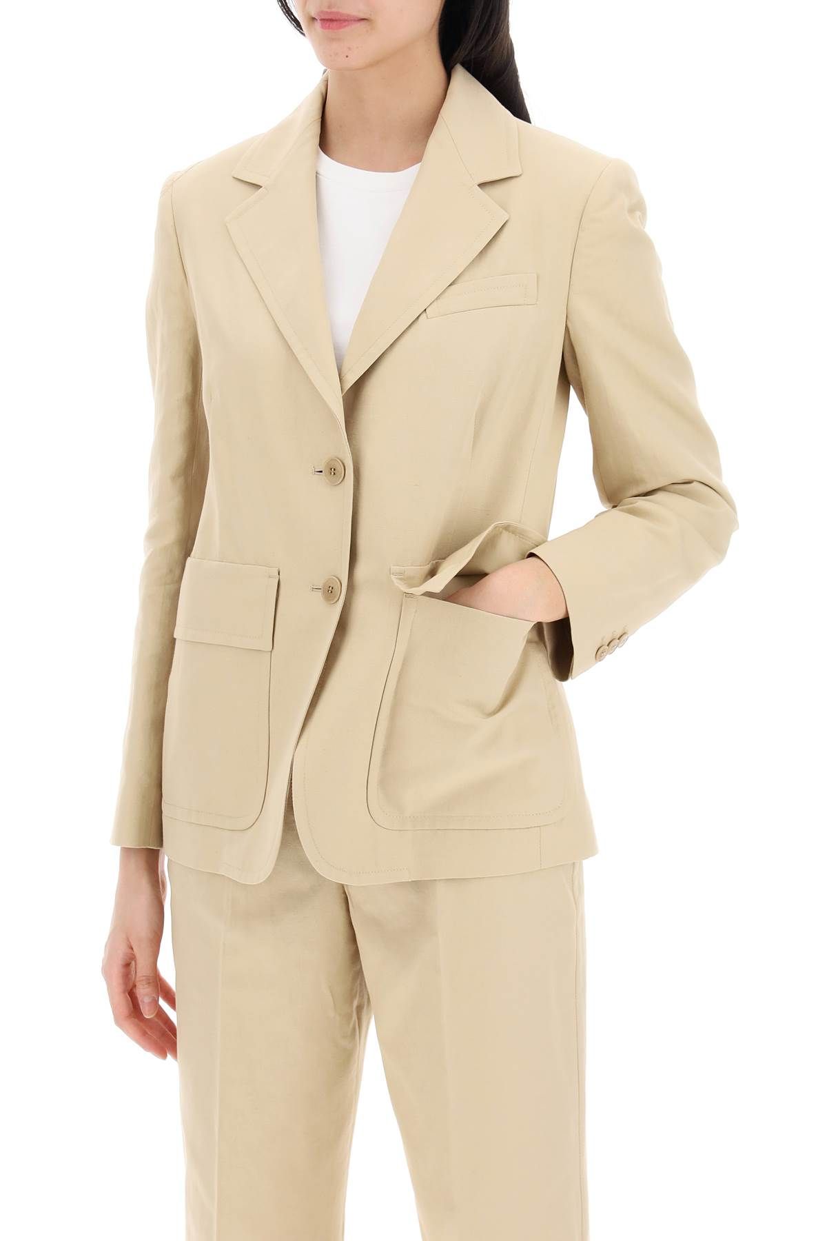 Shop Weekend Max Mara Cotton And Linen Dattero Bl In Beige