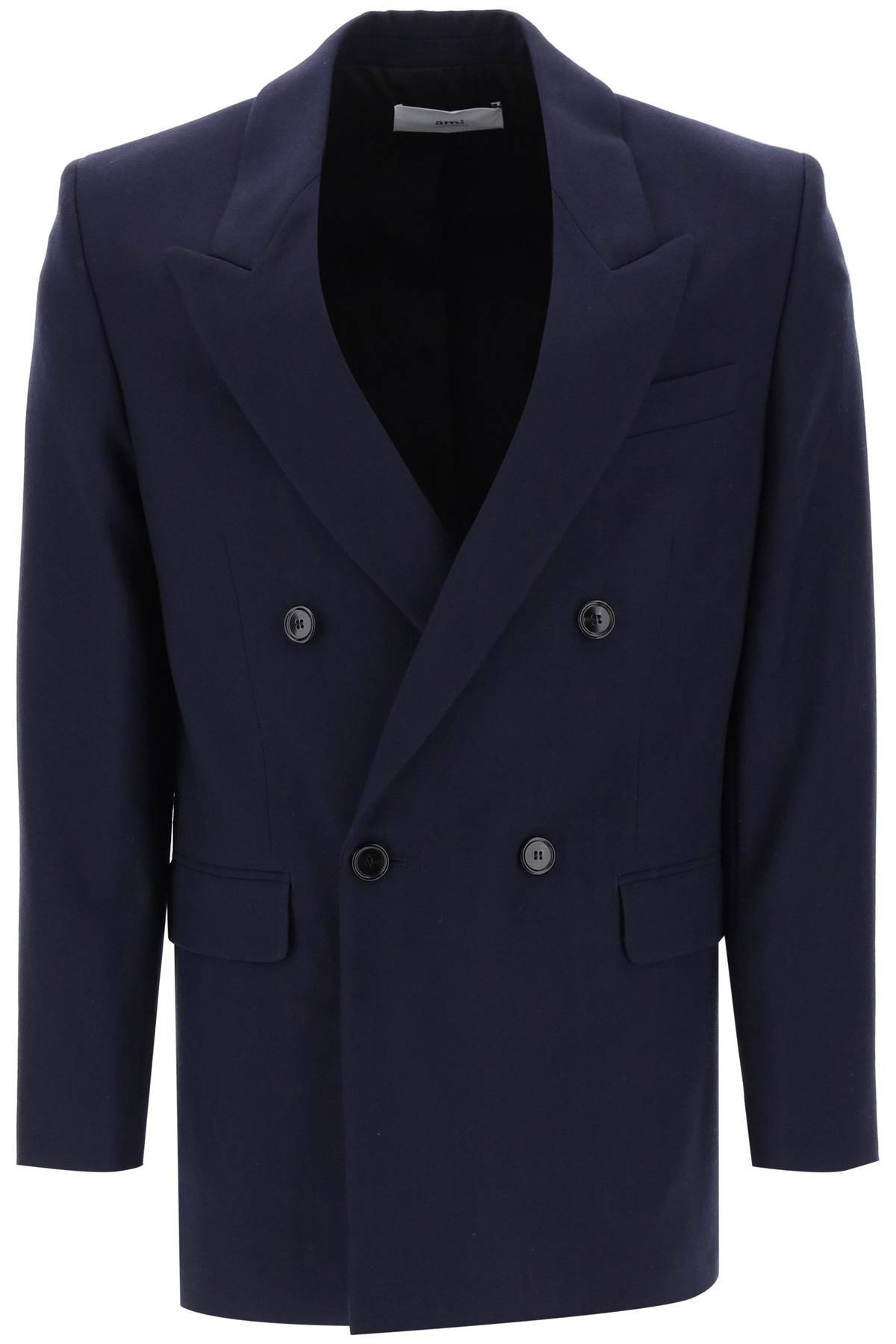Shop Ami Alexandre Mattiussi Wool Serge Double-breasted Blazer In Blue